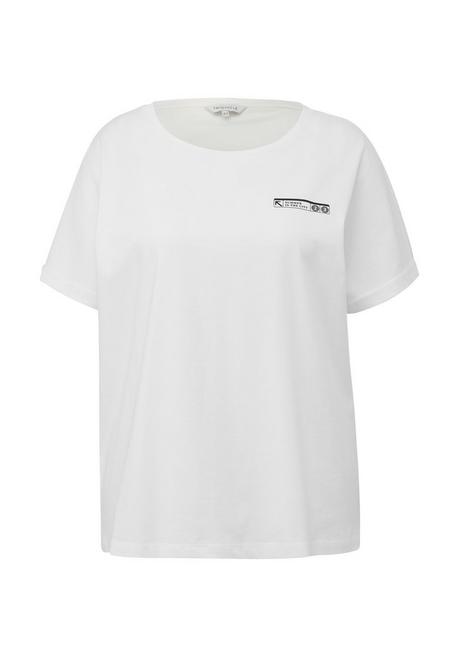 T-Shirt mit Frontdruck und Ärmelaufschlag - weiß - 44