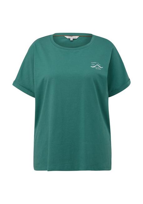 T-Shirt mit Frontdruck und Ärmelaufschlag - grün - 44