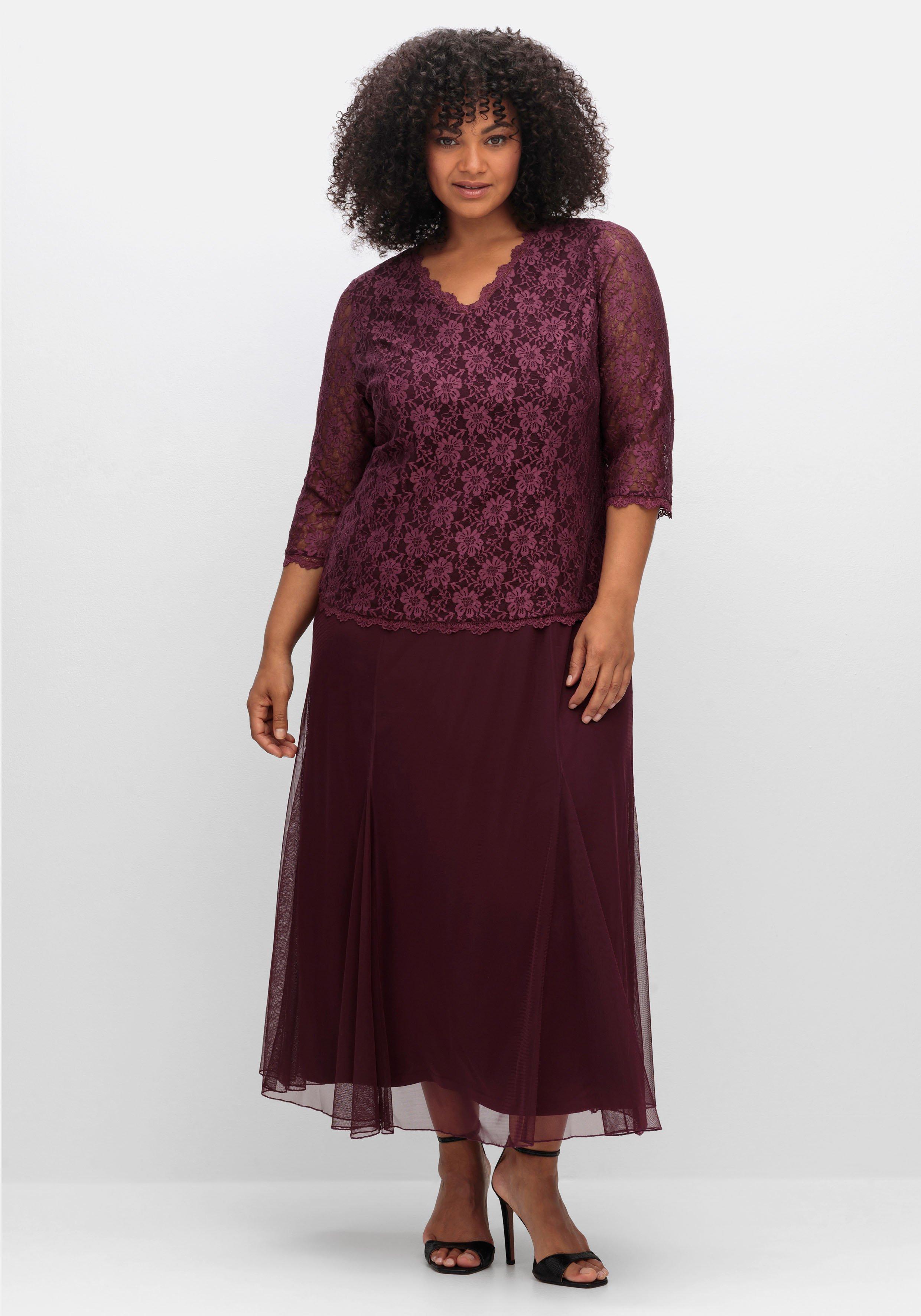 sheego Abendkleid mit Spitzenoberteil und Chiffonrock - aubergine sheego