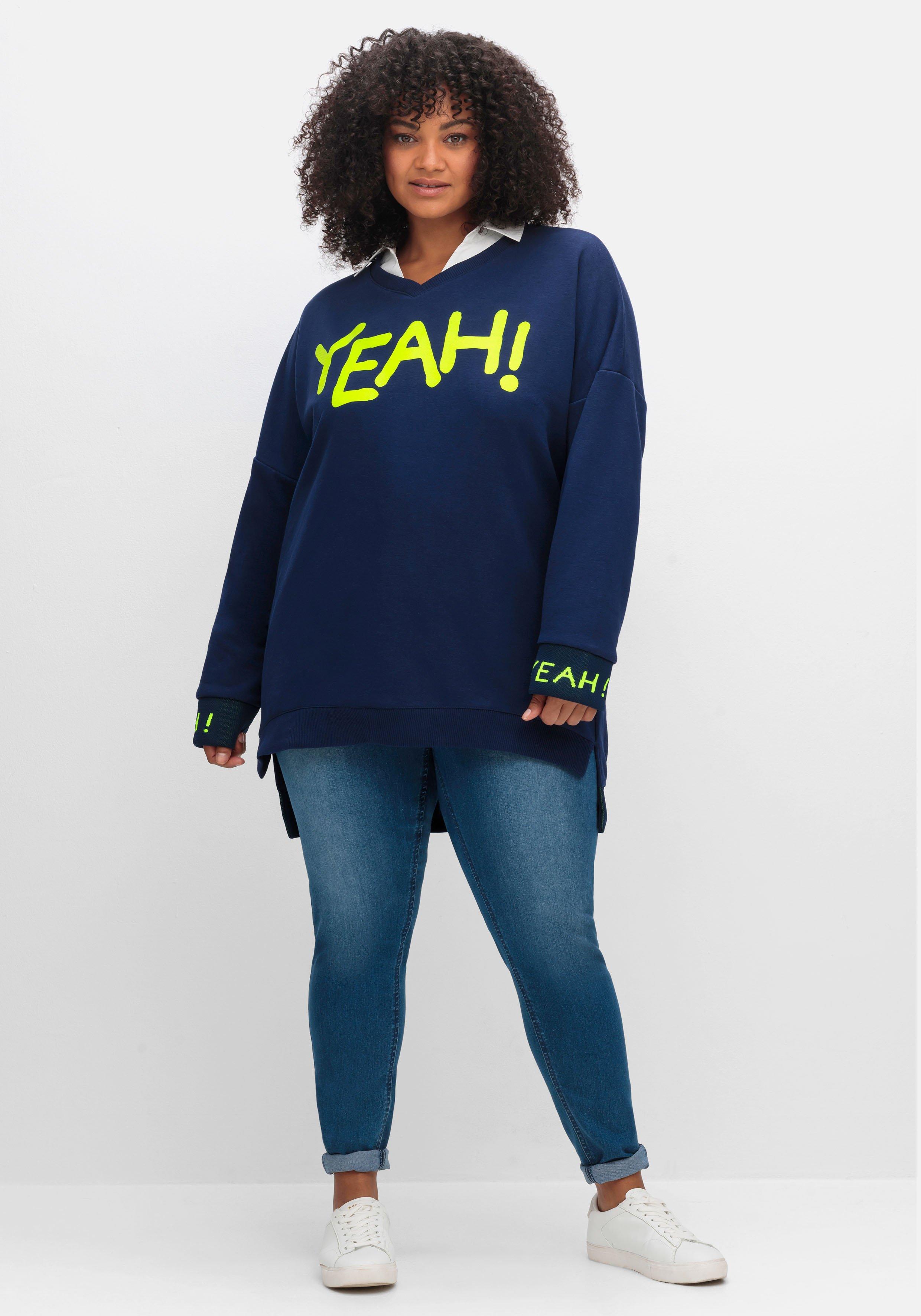 [Super günstig und kostenloser Versand!] Oversize-Sweatshirt mit Statement-Frontdruck - dunkelblau bedruckt sheego 