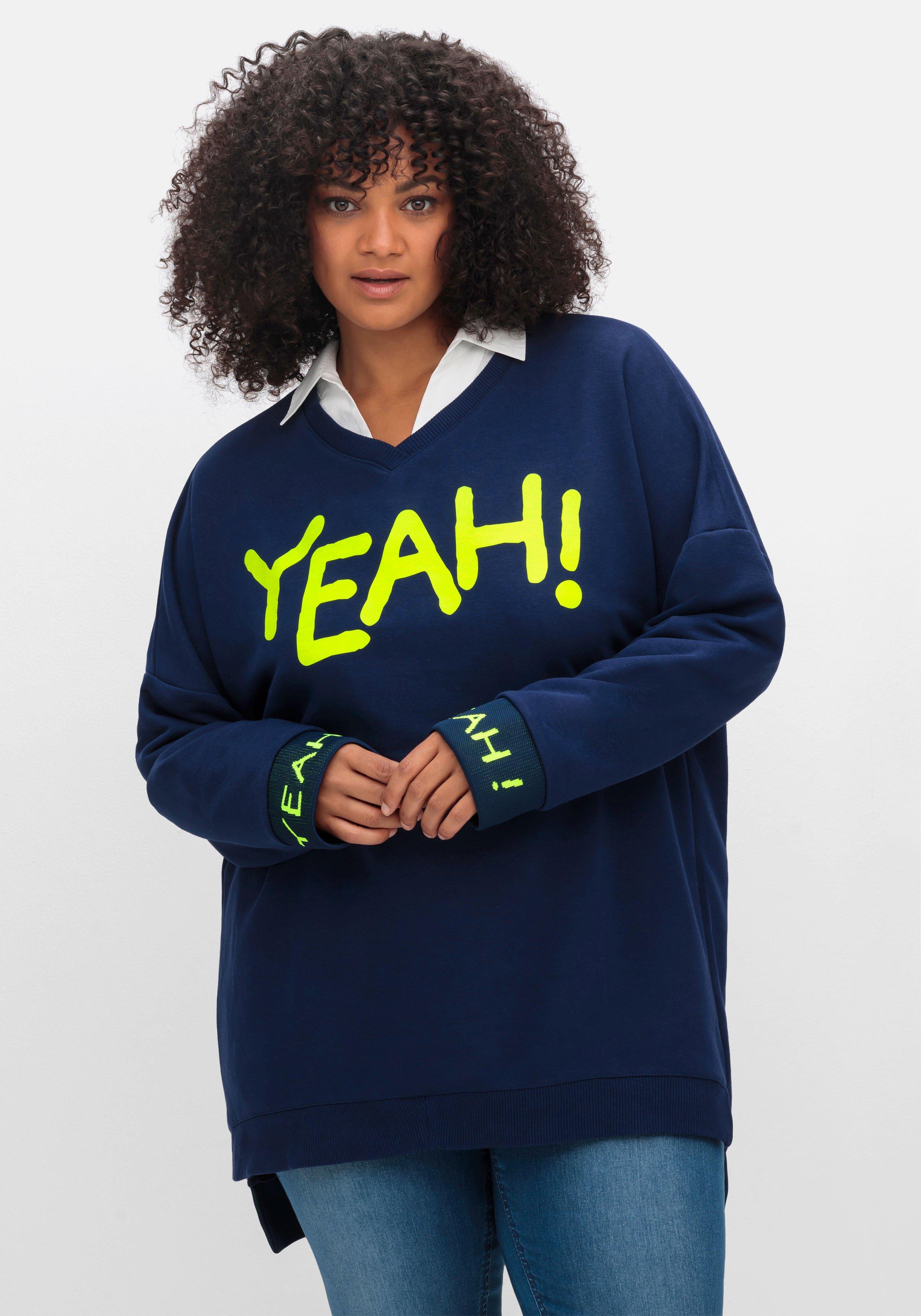 Oversize-Sweatshirt mit Statement-Frontdruck - dunkelblau bedruckt | sheego | T-Shirts