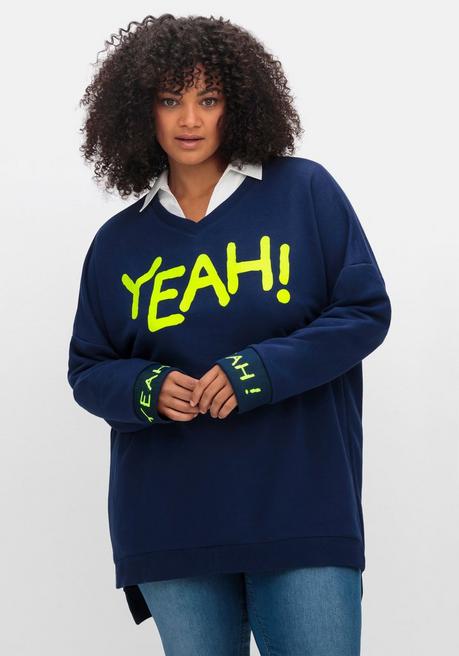 Oversize-Sweatshirt mit Statement-Frontdruck - dunkelblau bedruckt - 48