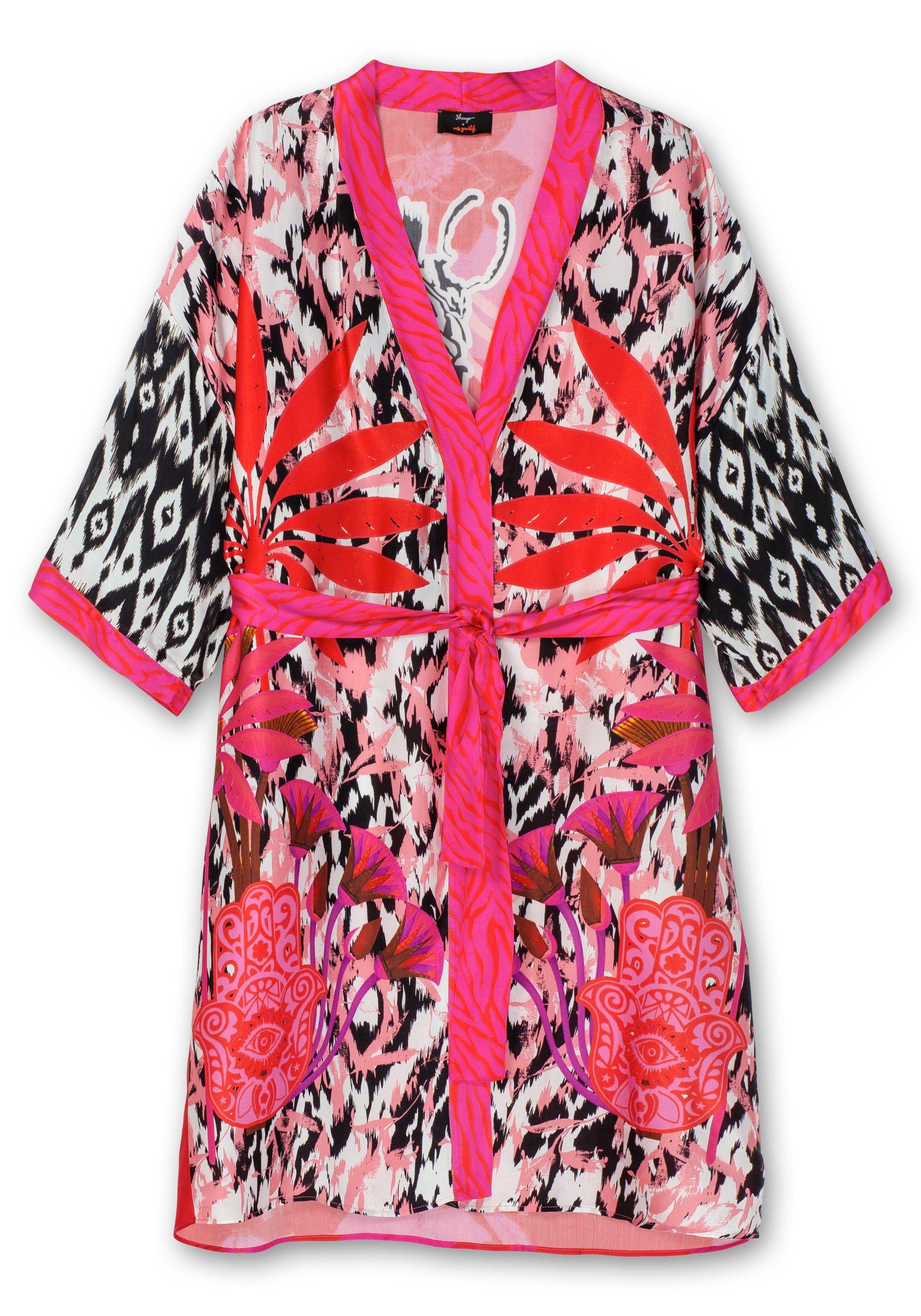 Kimono im aus sheego - bedruckt Mustermix, pink Viskose-Satin 