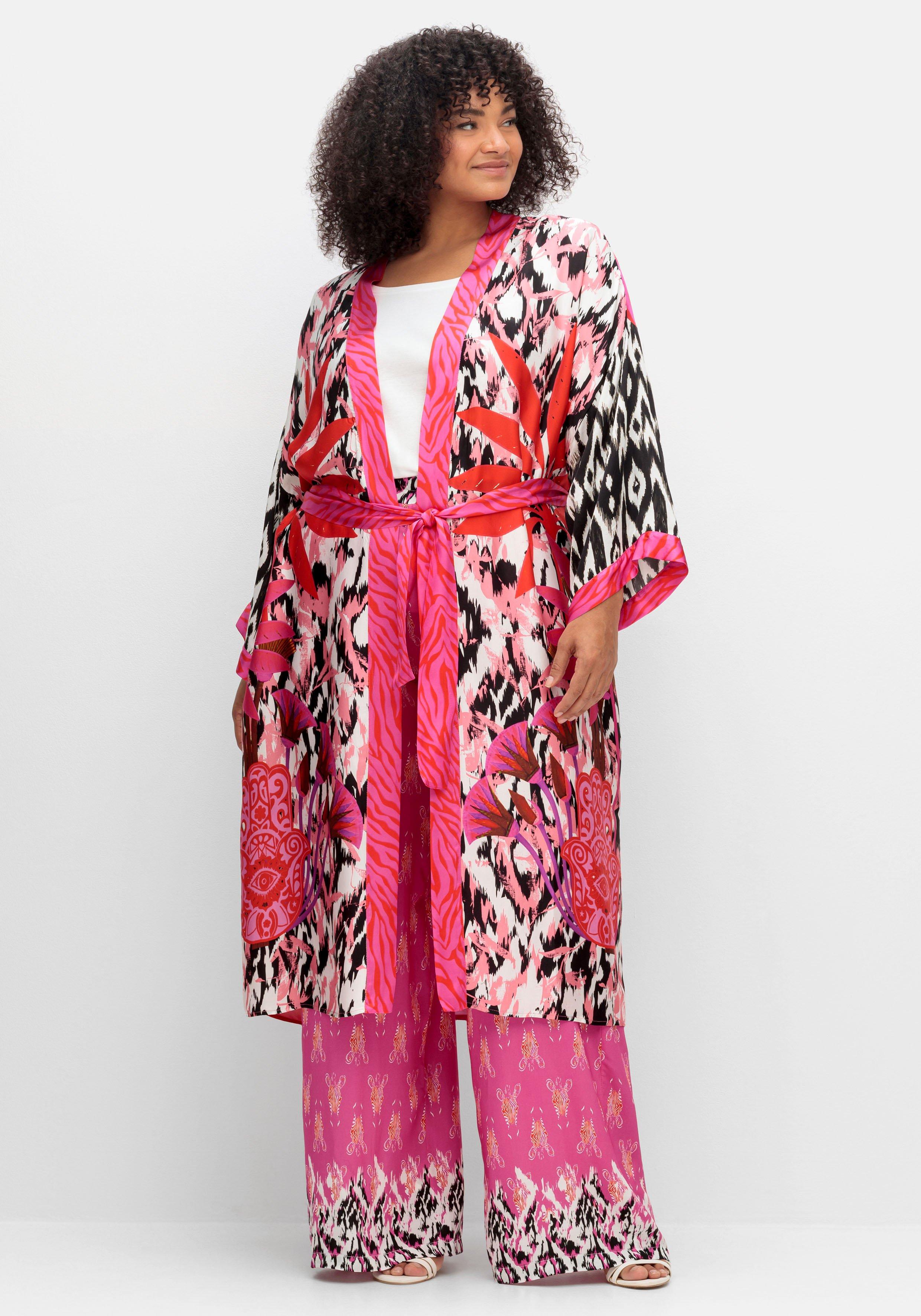 Kimono im Viskose-Satin aus pink Mustermix, sheego - | bedruckt
