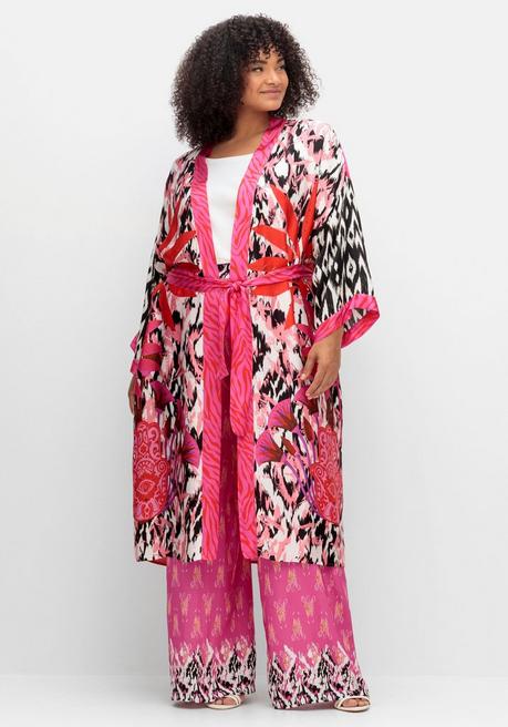 Kimono im Mustermix, aus Viskose-Satin - pink bedruckt - 40
