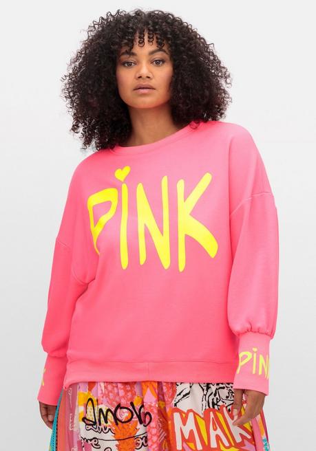 Sweatshirt mit Neon-Prints und Ballonärmeln - pink bedruckt - 40