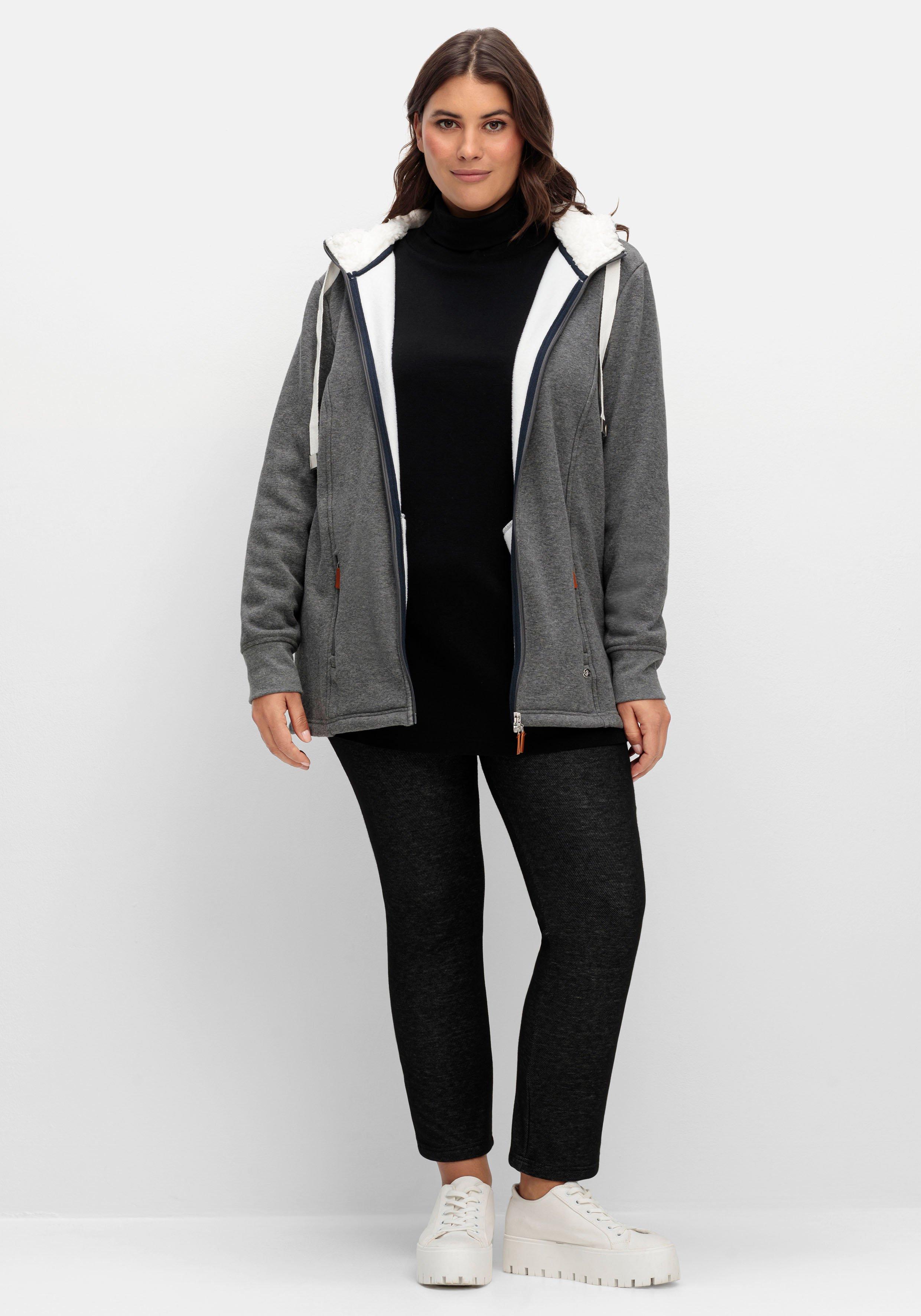 grau | sheego - Teddyfutter-Kapuze meliert Sweatjacke mit