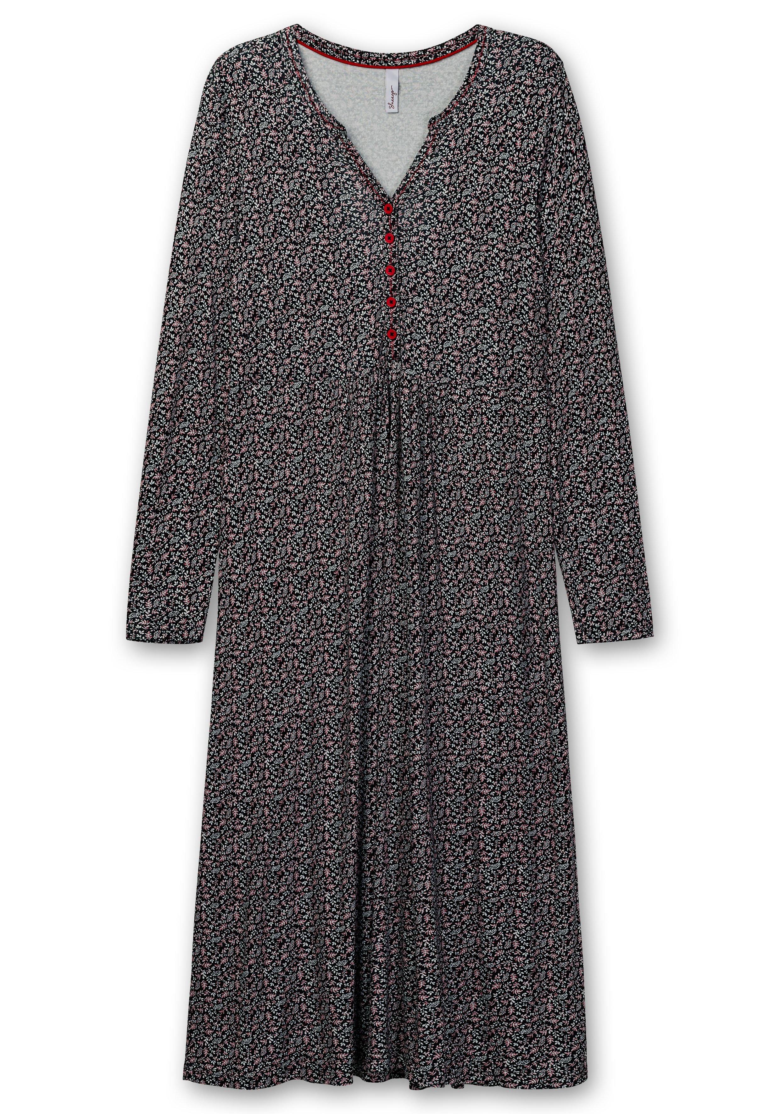 Jerseykleid mit Minimalprint und Kontrastknöpfen - schwarz gemustert |  sheego | Shirtkleider