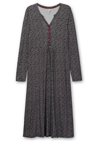 Jerseykleid mit Minimalprint und Kontrastknöpfen - schwarz gemustert |  sheego