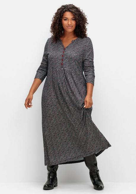 Jerseykleid mit Minimalprint und Kontrastknöpfen - schwarz gemustert - 40