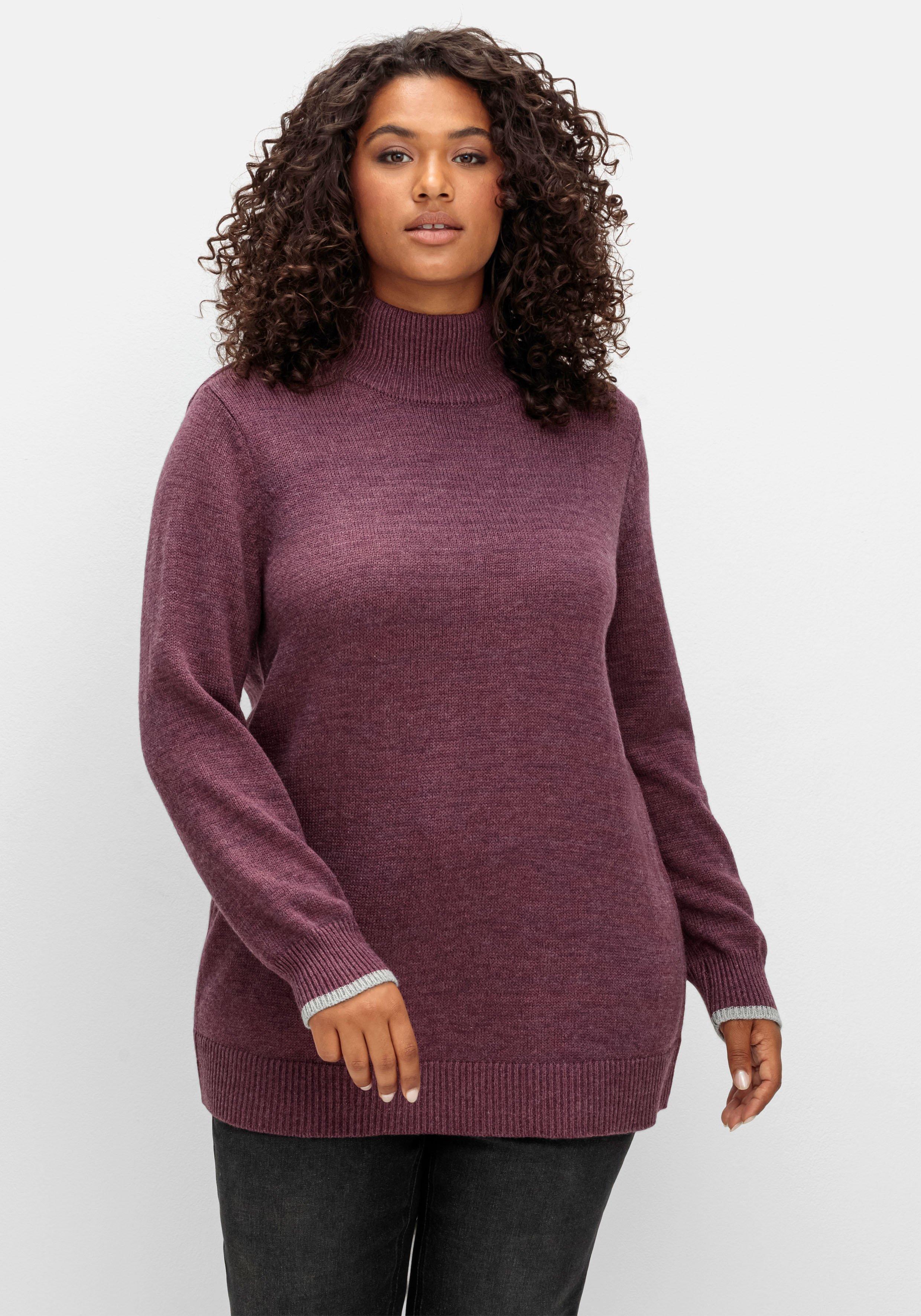 sheego Pullover mit Stehkragen und Kaschmiranteil - brombeer meliert sheego