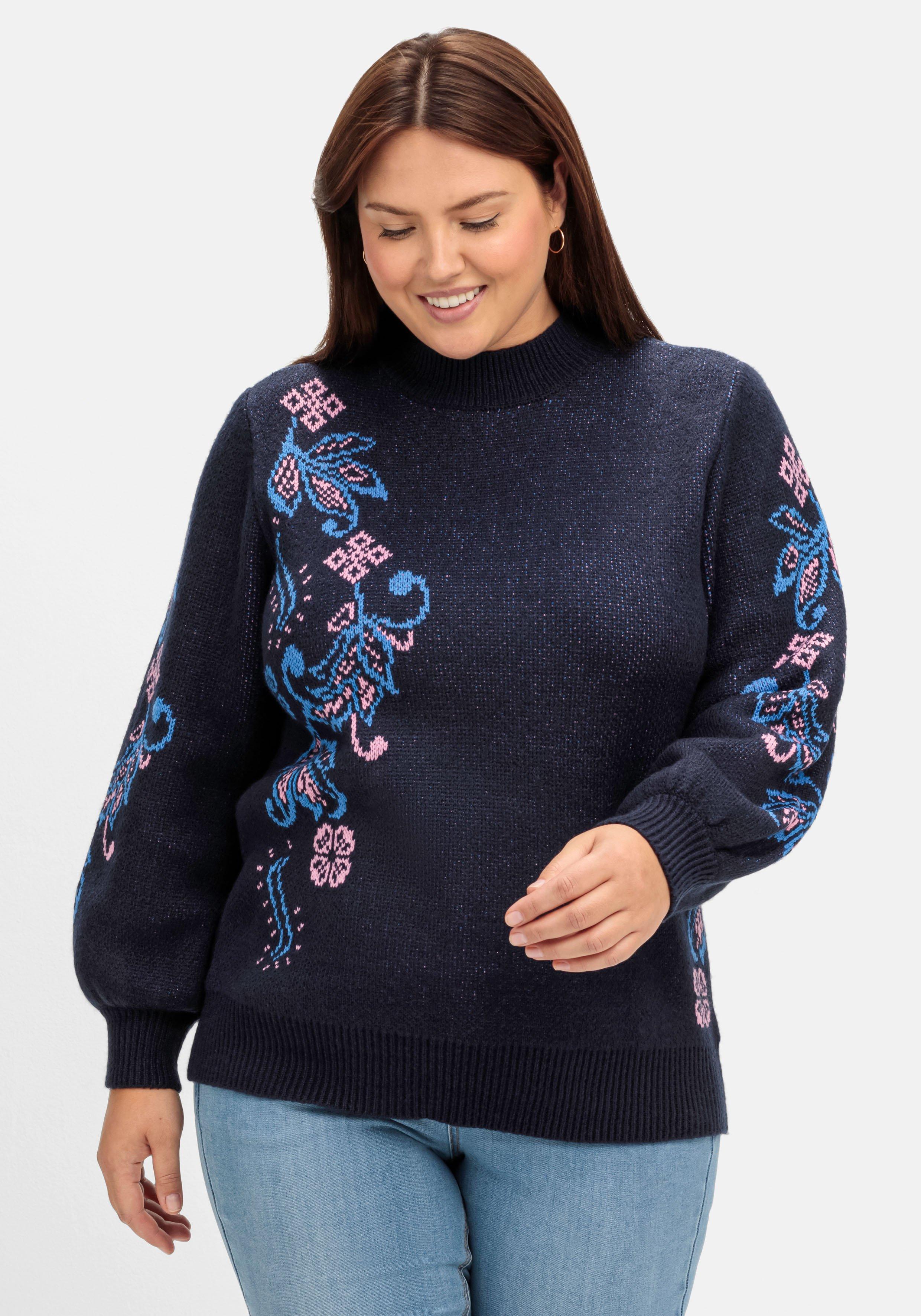 sheego by Joe Browns Pullover mit floralem Jacquardmuster - blau sheego