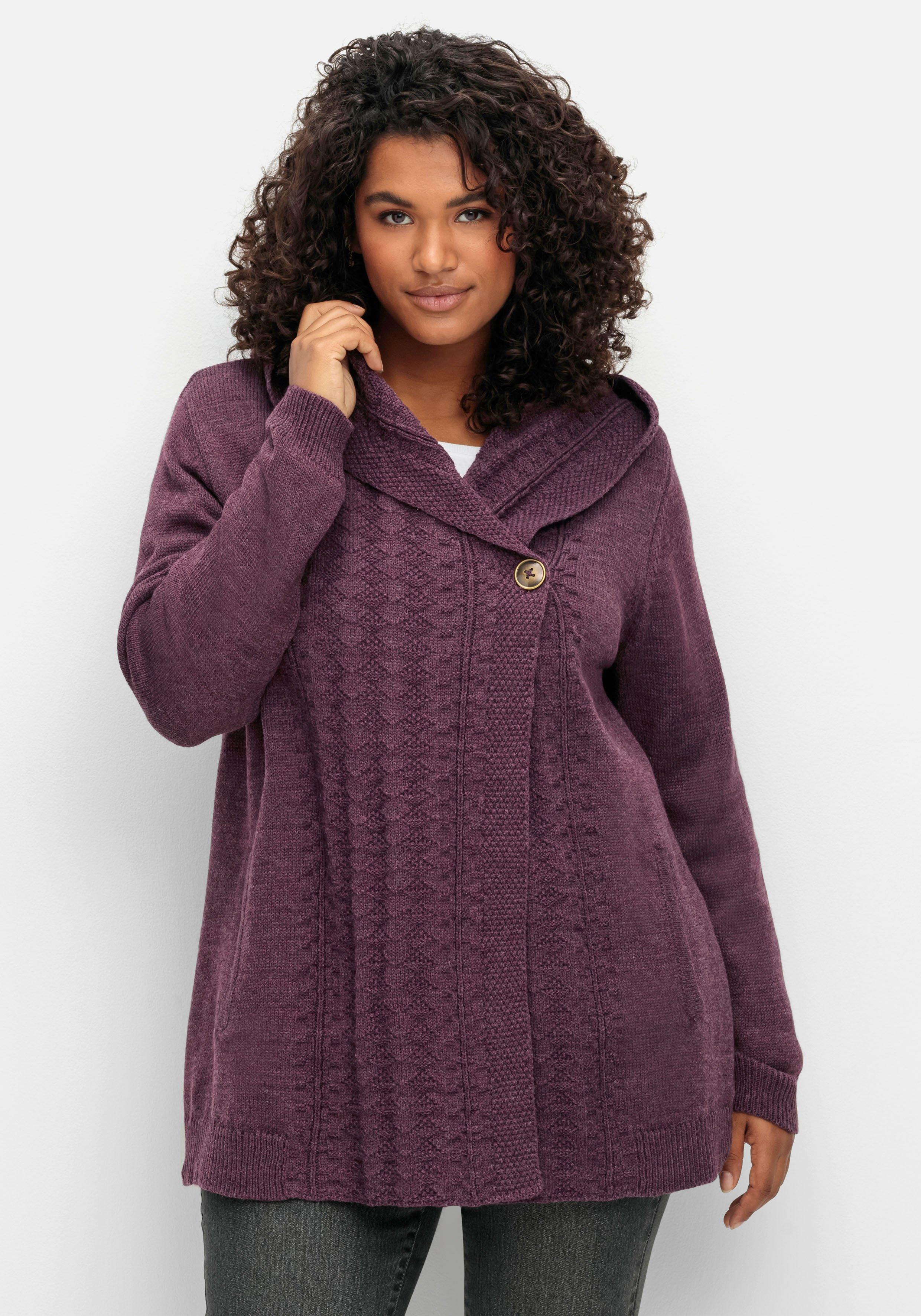 Kapuze - Knopfverschluss Cardigan brombeer sheego mit | und