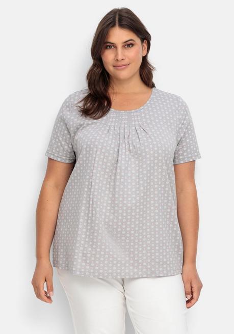 Shirt mit Falten am Ausschnitt und Minimalprint - grau bedruckt - 40
