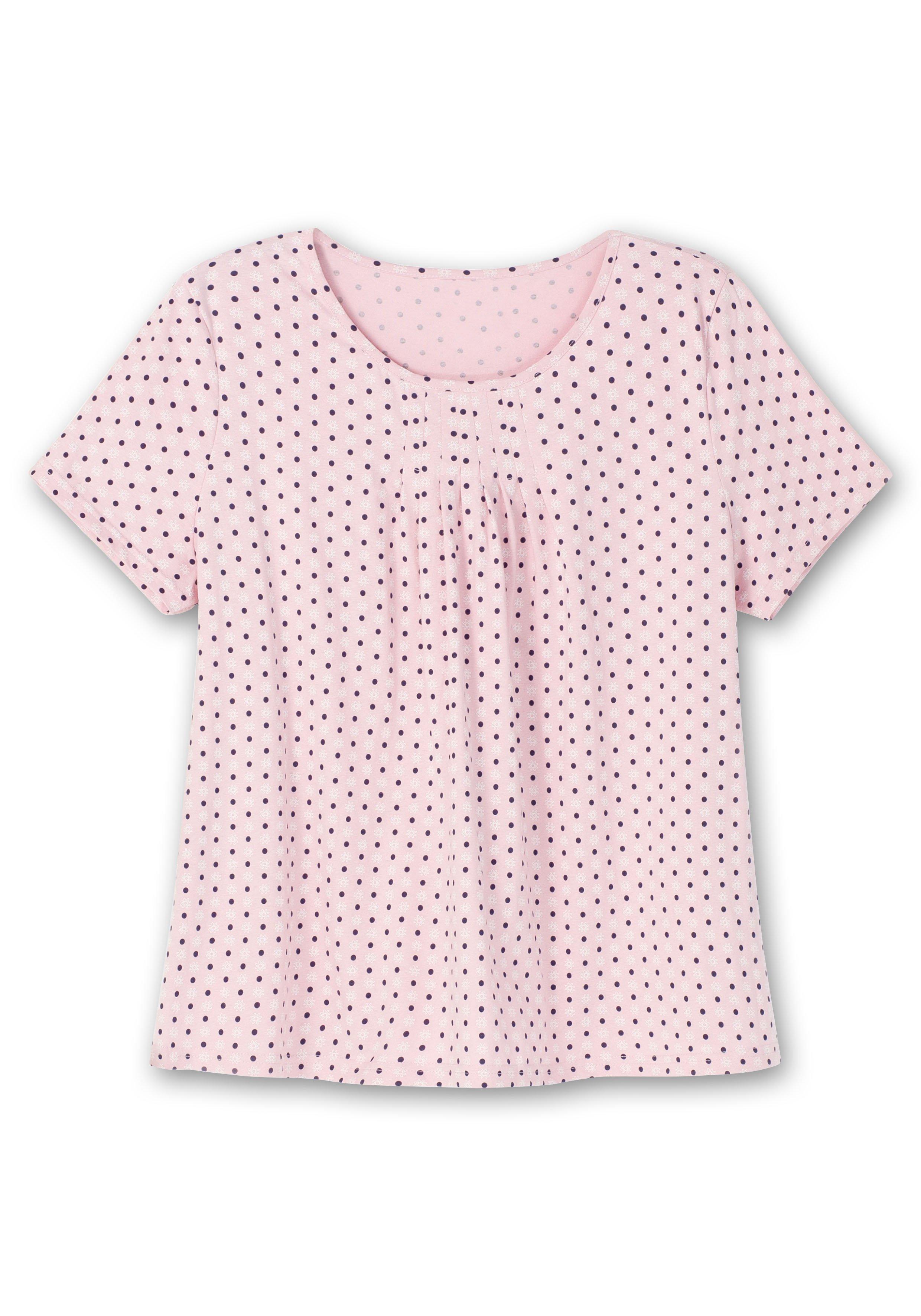 Shirt mit Falten | Minimalprint sheego - rosa am Ausschnitt bedruckt und
