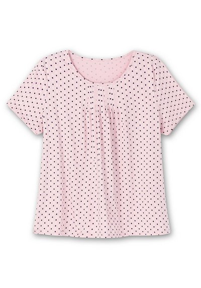 Shirt mit Falten am Ausschnitt und Minimalprint - rosa bedruckt | sheego