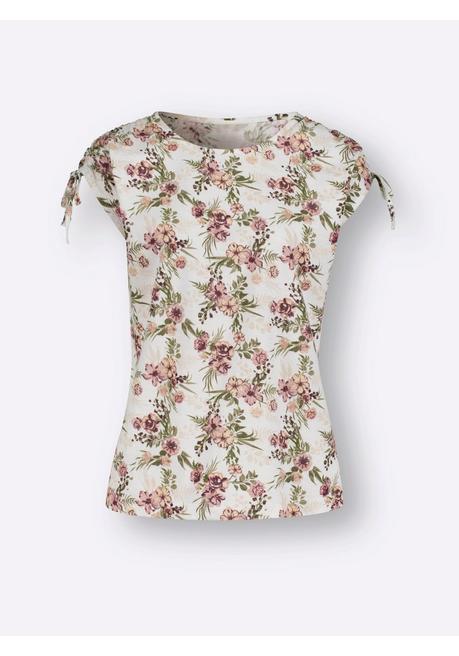 Shirt mit Blumen-Alloverprint und gerafften Schultern - creme bedruckt - 40