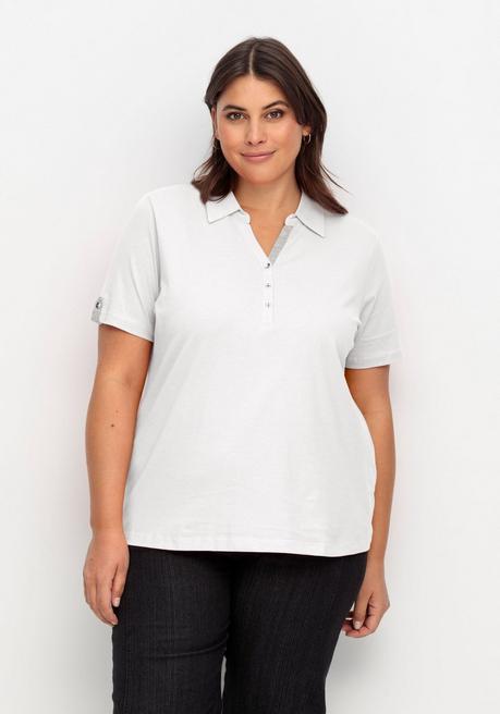 Poloshirt mit kurzem Arm und Kontrastdetails - weiß - 40