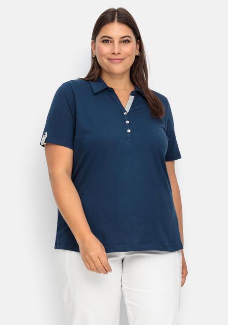 Poloshirt mit kurzem Arm und Kontrastdetails - dunkelblau - 40