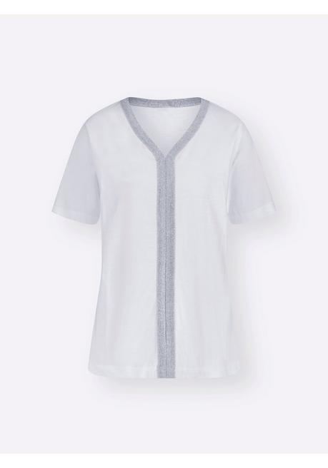 Jerseyshirt mit silberfarbenem Zierband - weiß-silberfarben - 40