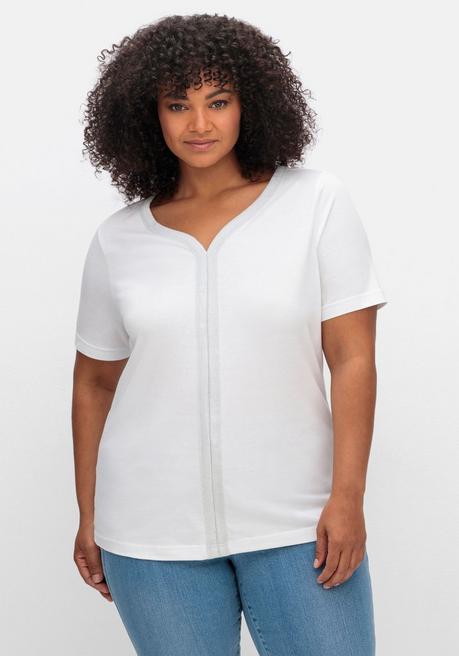 Jerseyshirt mit silberfarbenem Zierband - weiß-silberfarben - 40