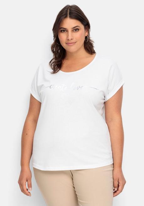 Jerseyshirt mit Glitzer-Frontprint - weiß bedruckt - 40