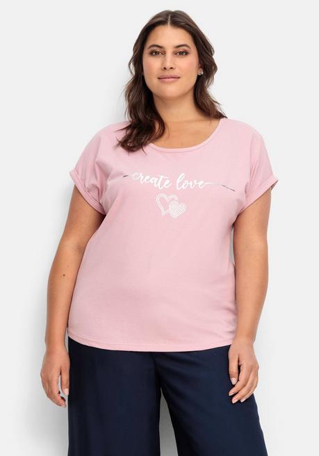 Jerseyshirt mit Glitzer-Frontprint - rosa bedruckt - 40
