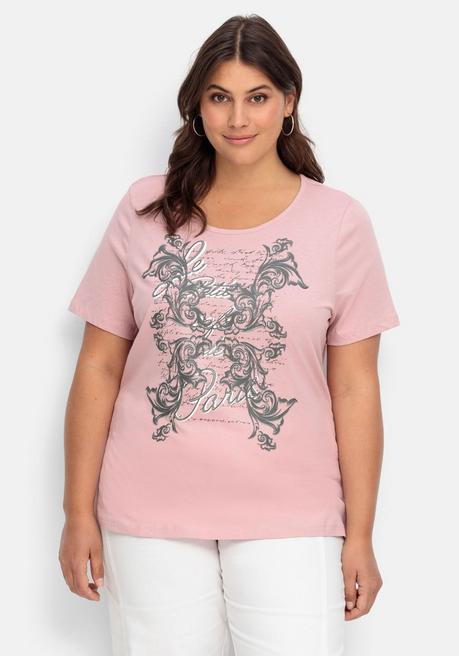 Jerseyshirt mit Frontprint und kurzem Ärmel - rosa bedruckt - 40