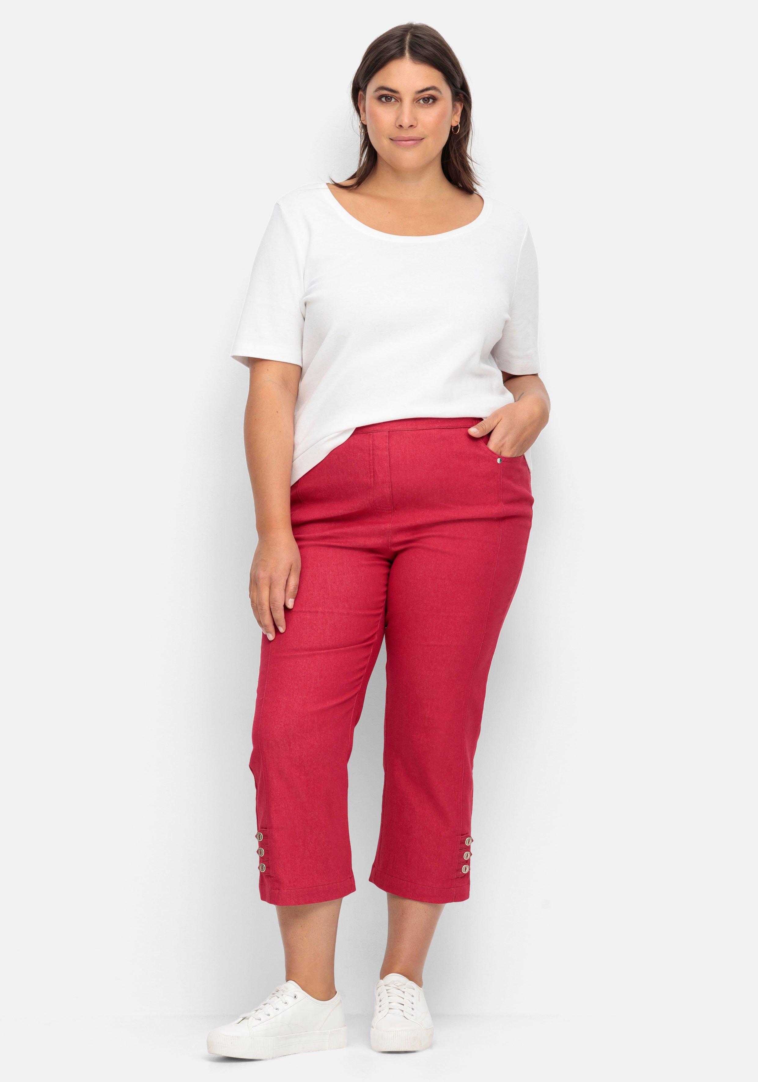 sheego 7/8-Jeans mit Zierknöpfen am Saum - rot sheego