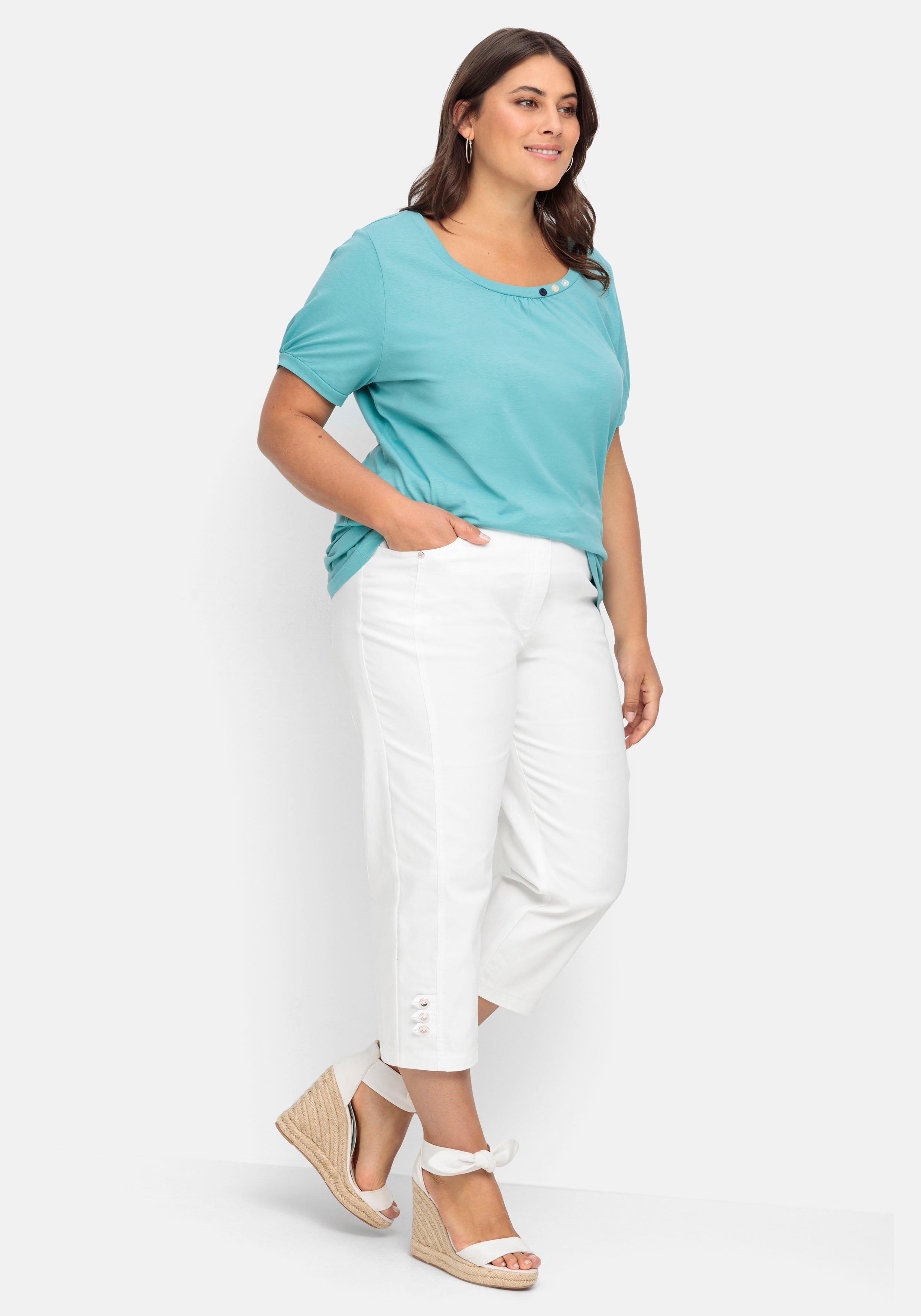 sheego 7/8-Jeans mit Zierknöpfen am Saum - white Denim sheego