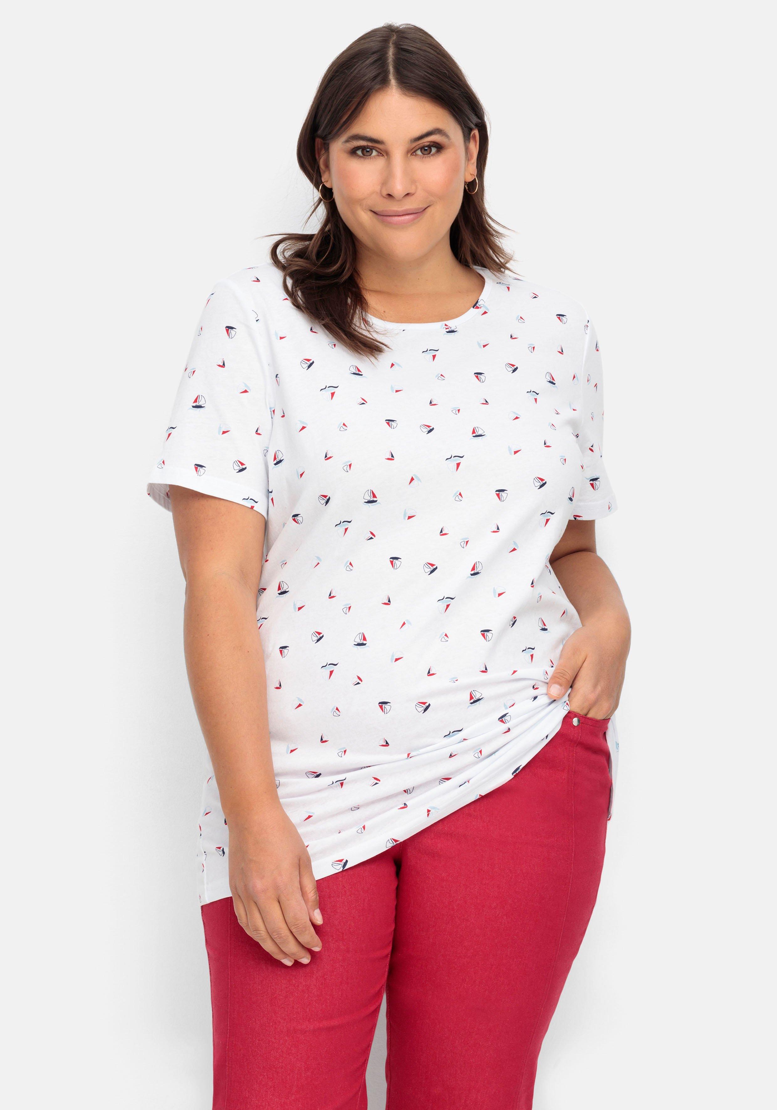 sheego Shirt mit Minimal-Alloverprint - weiß bedruckt sheego