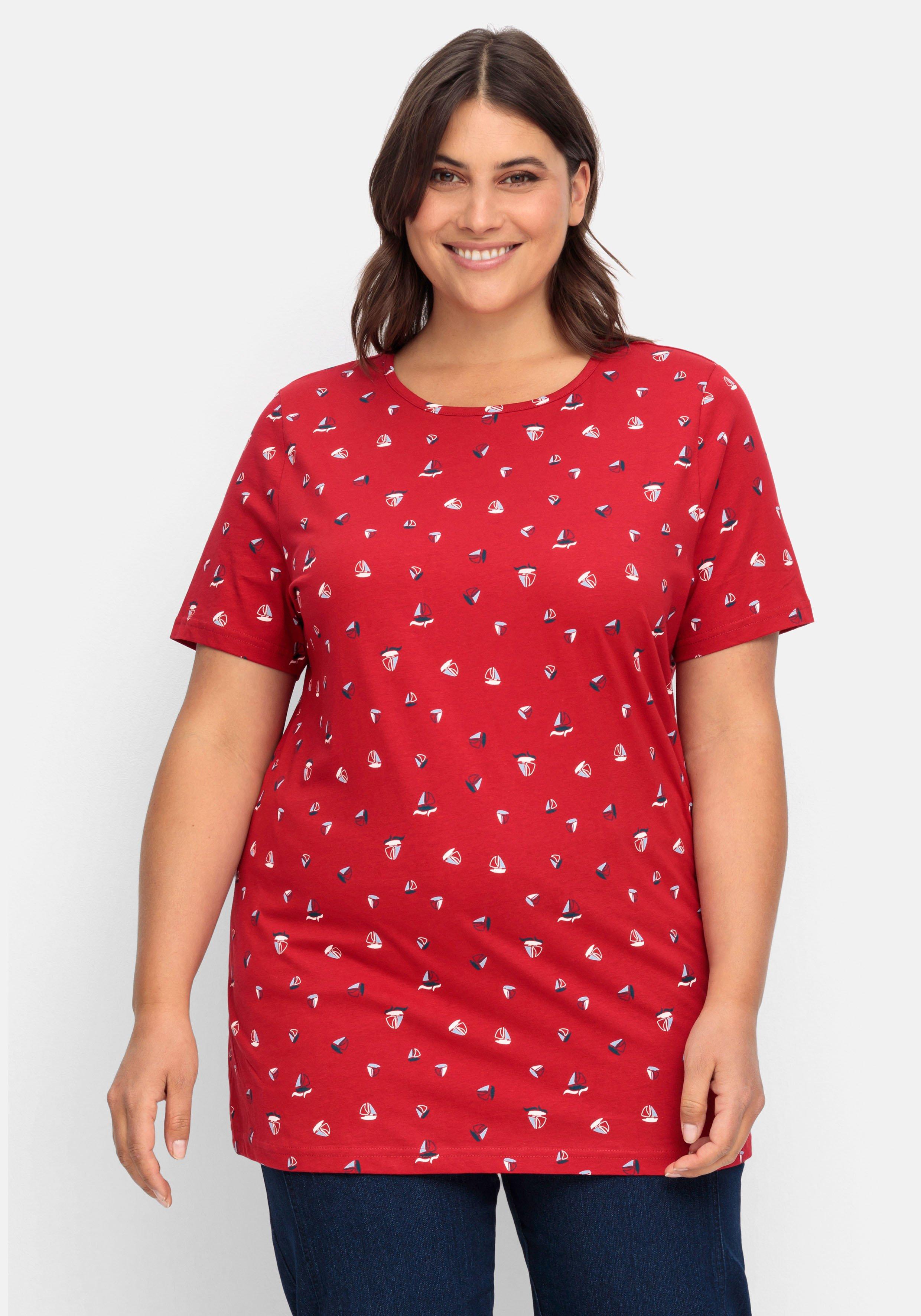 sheego Shirt mit Minimal-Alloverprint - rot bedruckt sheego