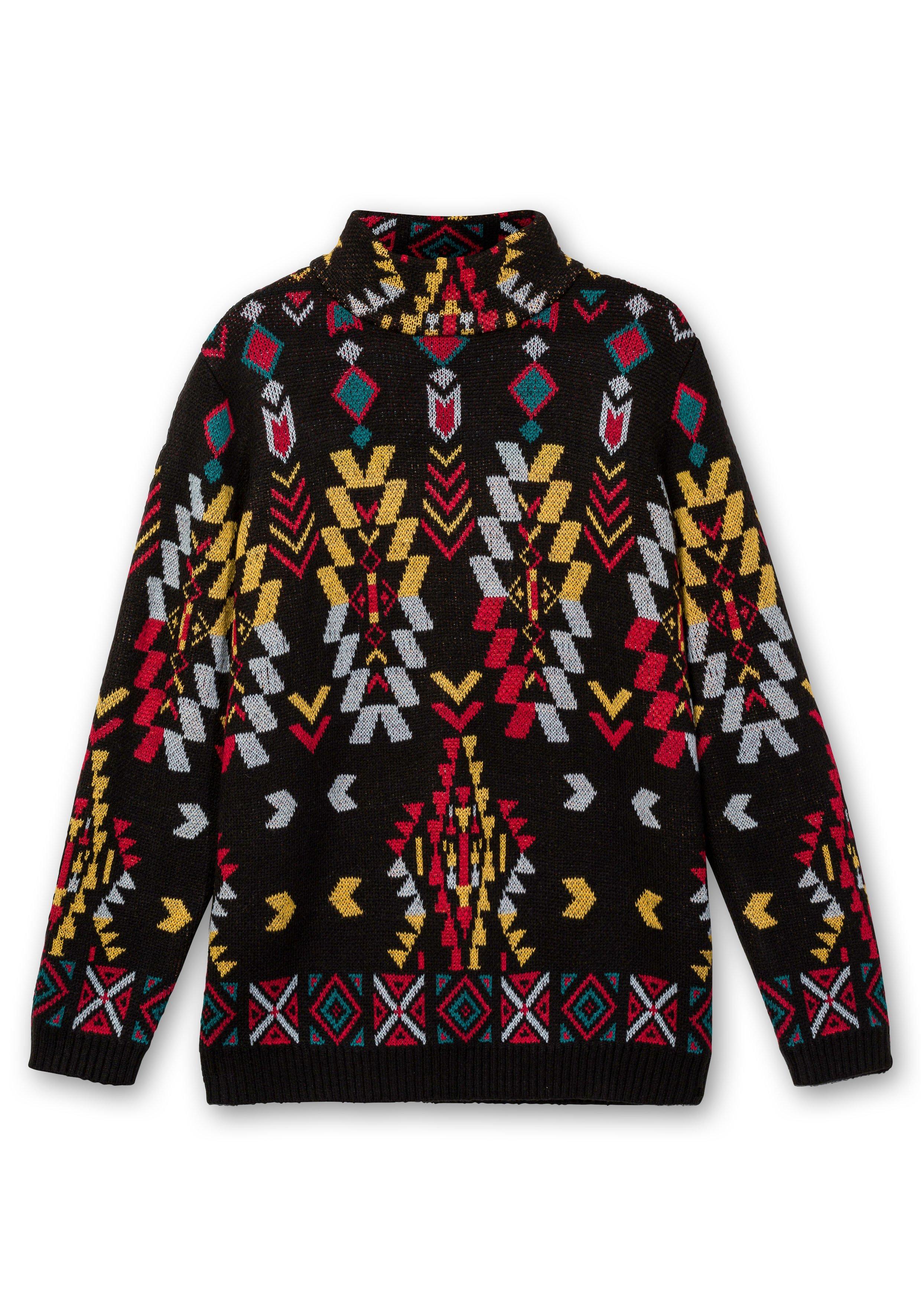 Pullover mit Jacquardmuster im Ethno-Stil gemustert | schwarz sheego 
