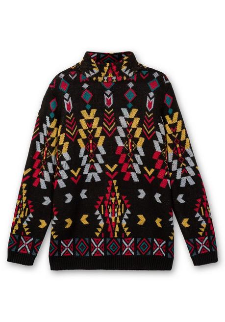 Pullover mit Jacquardmuster im Ethno-Stil - schwarz gemustert | sheego