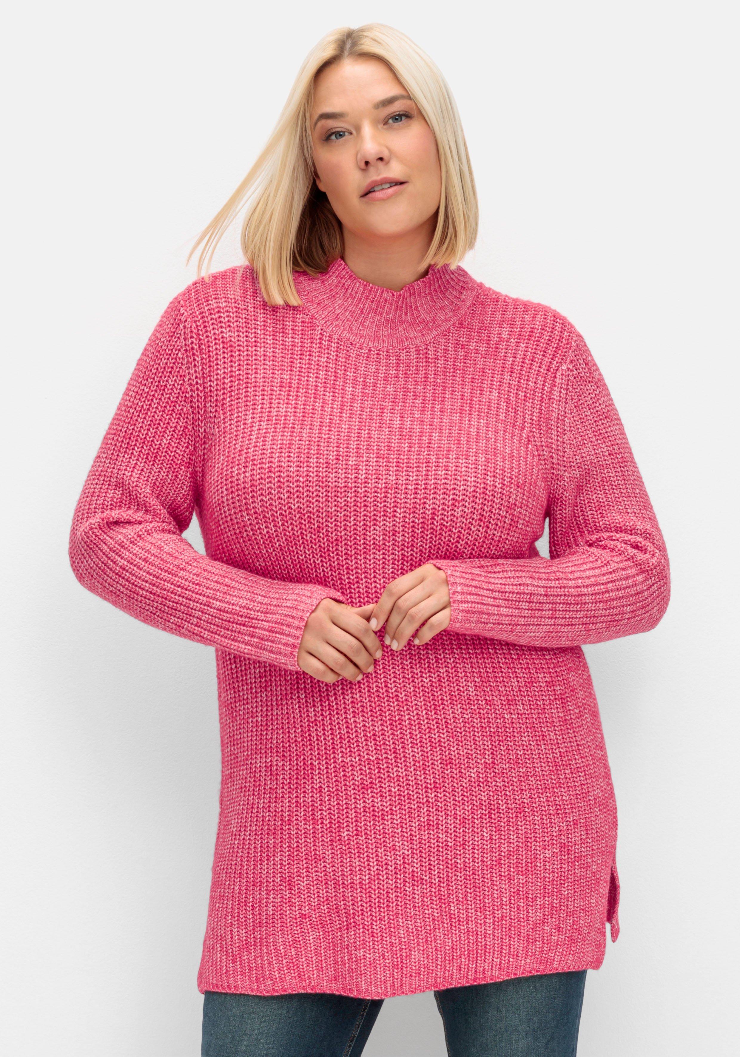 Stehkragen, Patentstrick - im pink Pullover mit sheego |