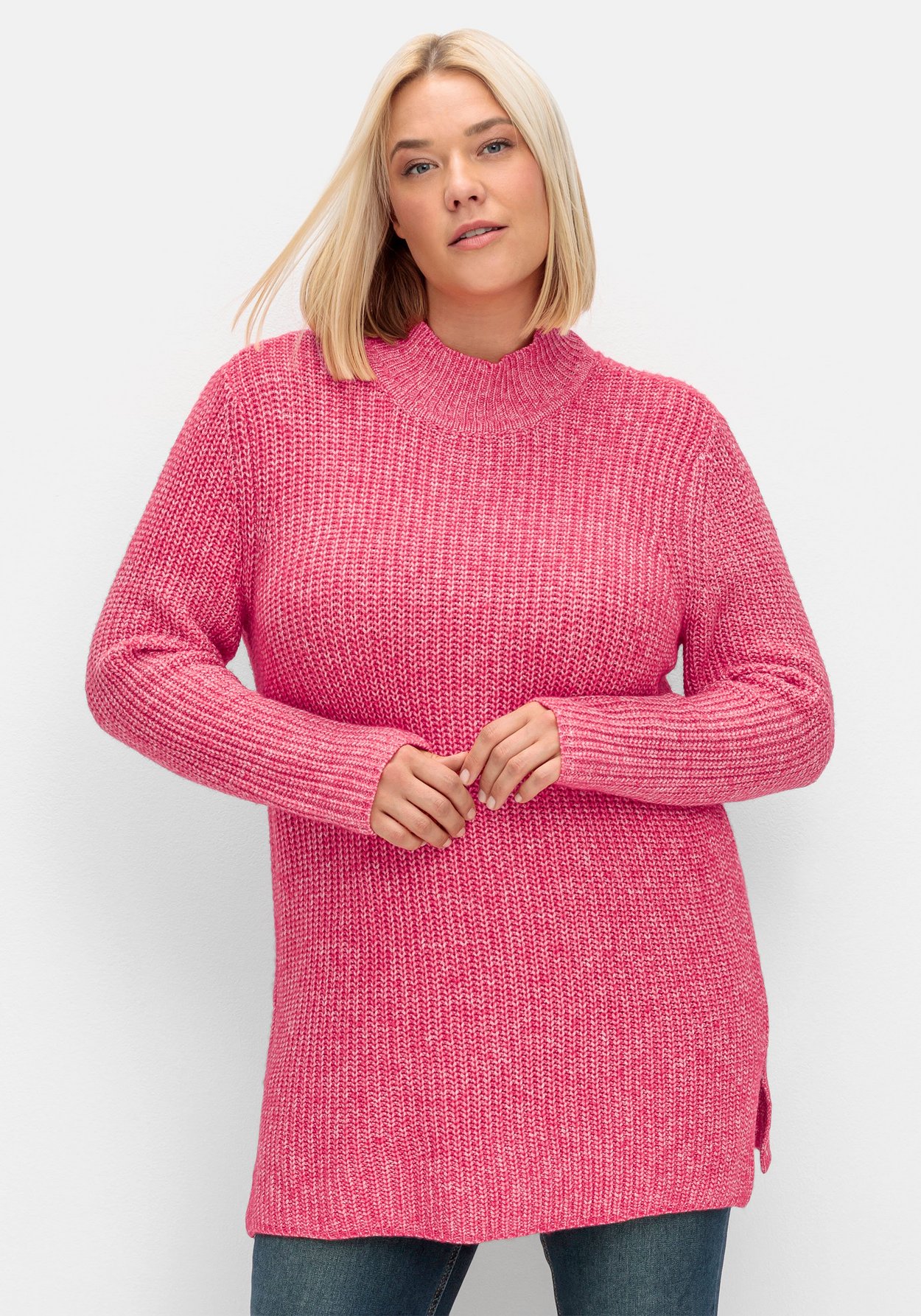 Pullover mit Stehkragen, im Patentstrick - pink | sheego