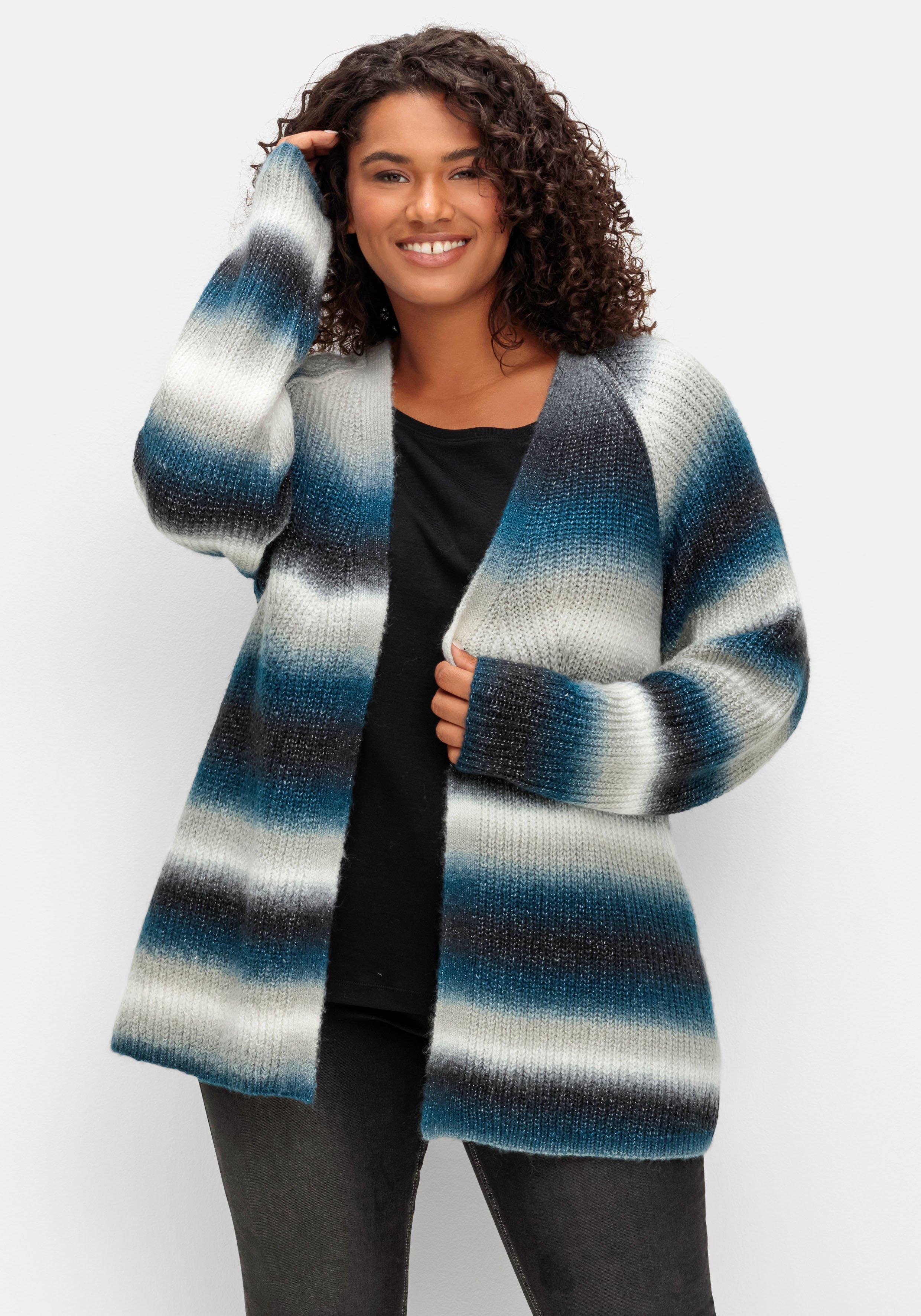 sheego Strickjacke mit Farbverlauf, aus Multicolorgarn - blau gestreift sheego