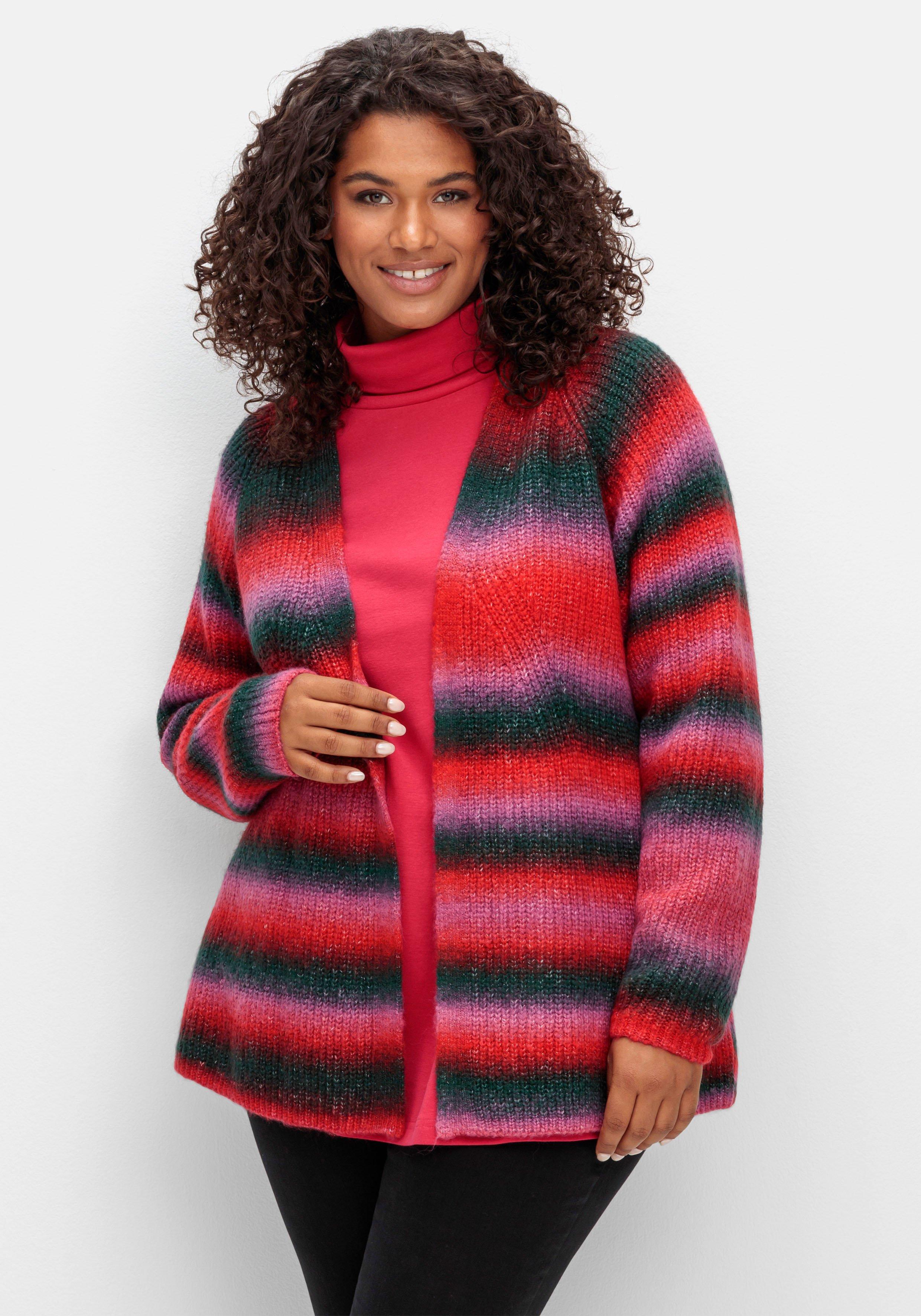 gestreift Patentstrickmuster Strickjacke rot | - mit sheego