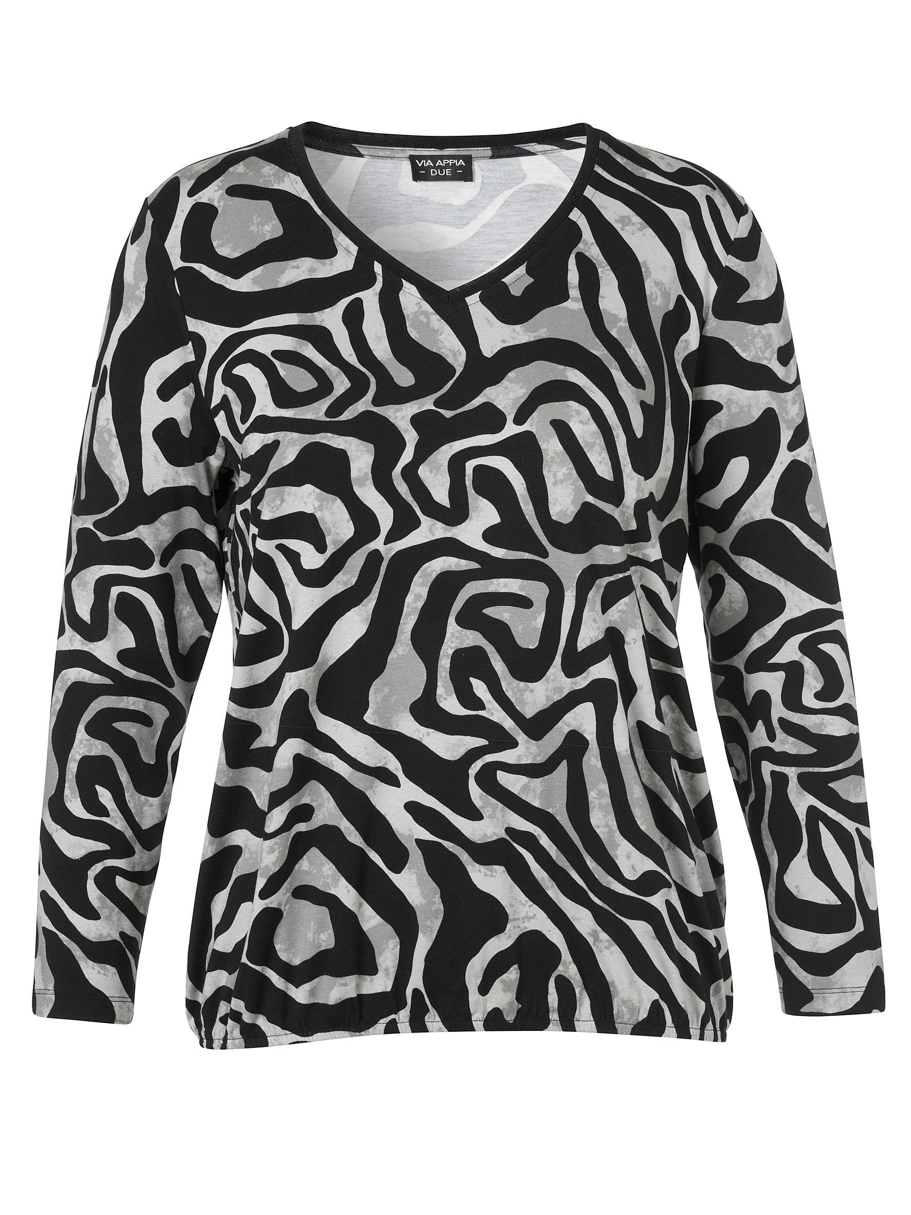 Große Größen: Langarmshirt mit Zebraprint und V-Ausschnitt, schwarz bedruckt, Gr.42-54 product