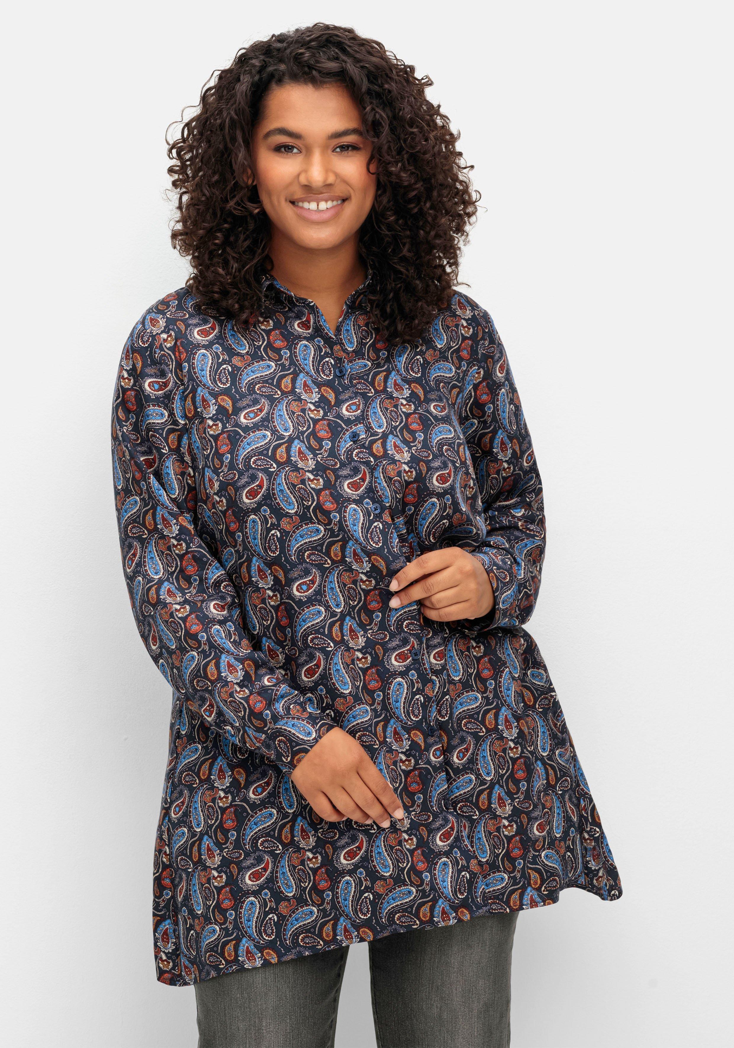 sheego Longbluse in Zipfelform, mit Paisleymuster - nachtblau gemustert sheego