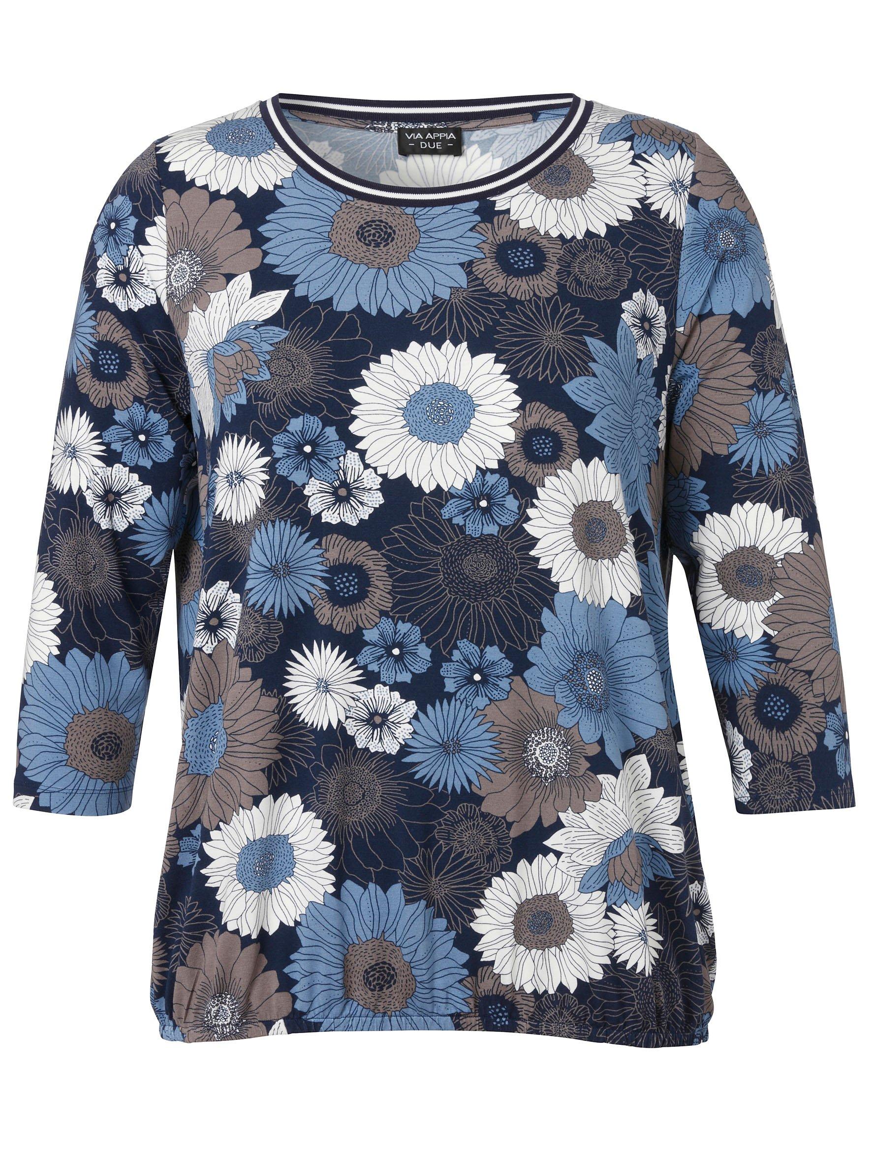 VIA APPIA DUE Jerseyshirt mit Blumenmuster und 3/4-Arm - indigo bedruckt sheego