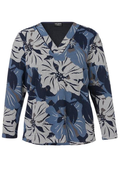 Sweatshirt mit Blumendruck und V-Ausschnitt - dunkelblau bedruckt - 42