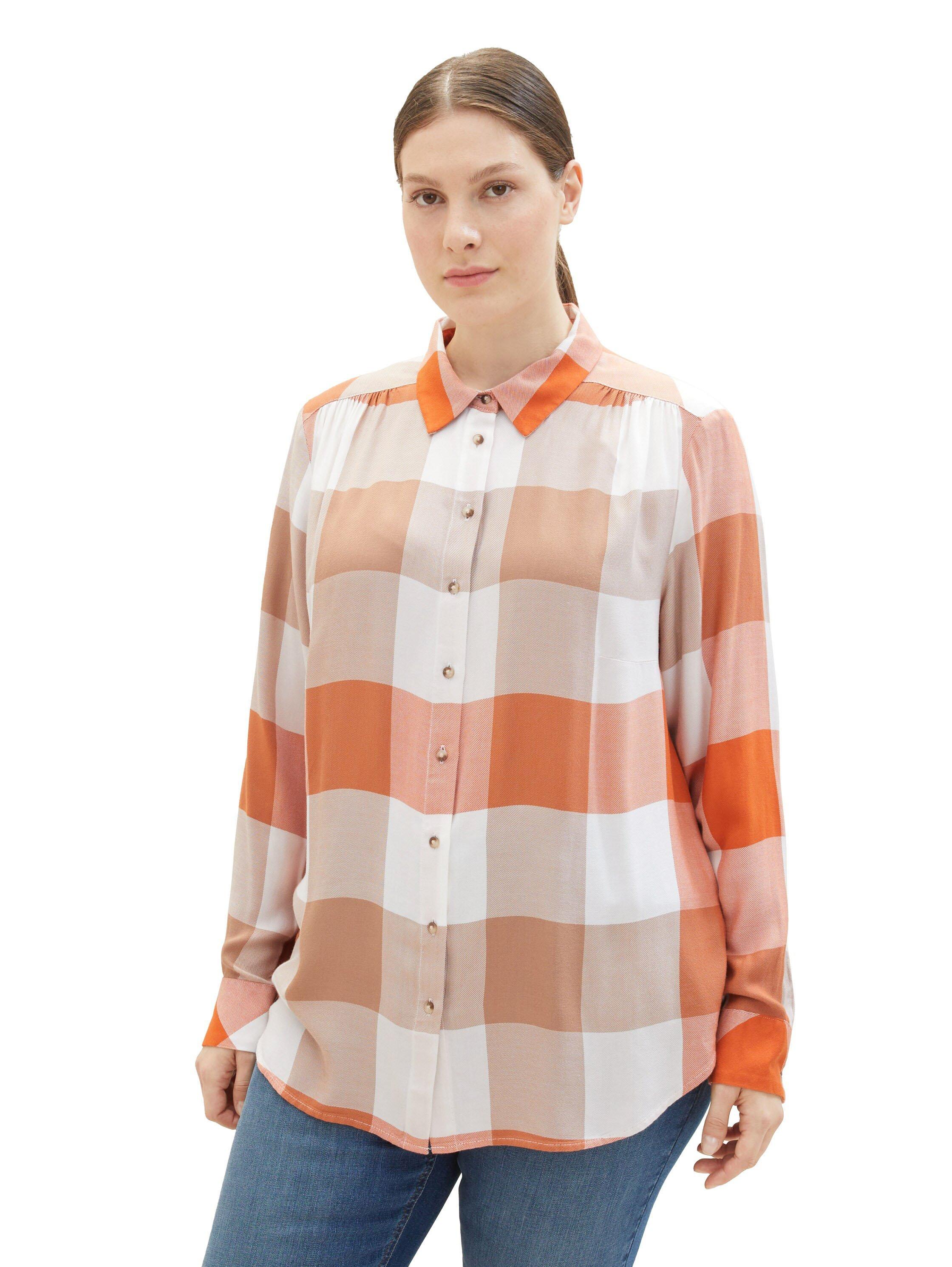 TOM TAILOR Plus Bluse mit Karomuster, aus Viskose - orange bedruckt sheego