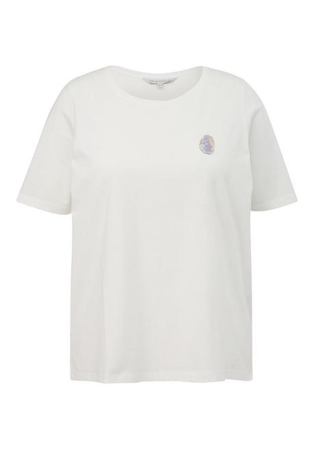 T-Shirt mit Rundhals und kleinem Print - weiß - 44