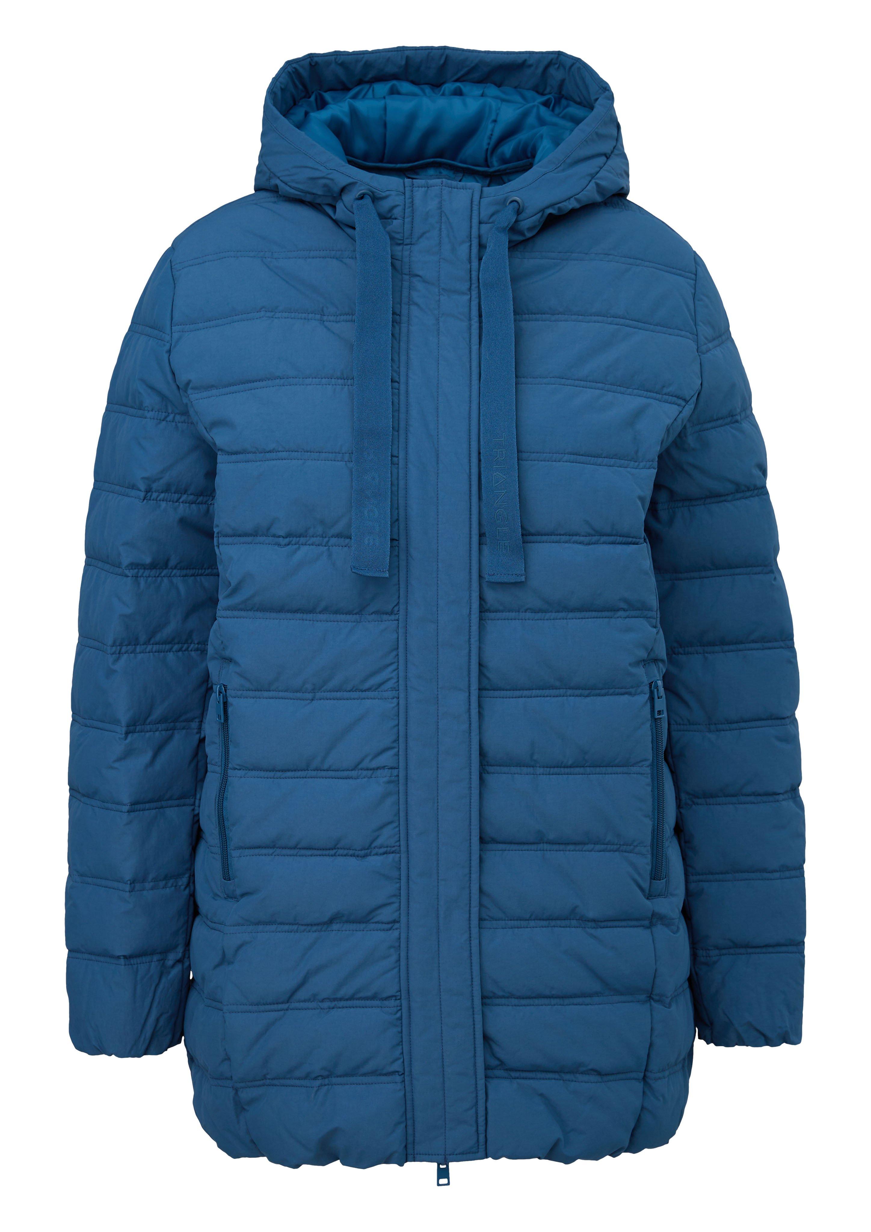 Große Größen: Lange Outdoor-Steppjacke mit gefütterter Kapuze, mittelblau, Gr.44-54 product