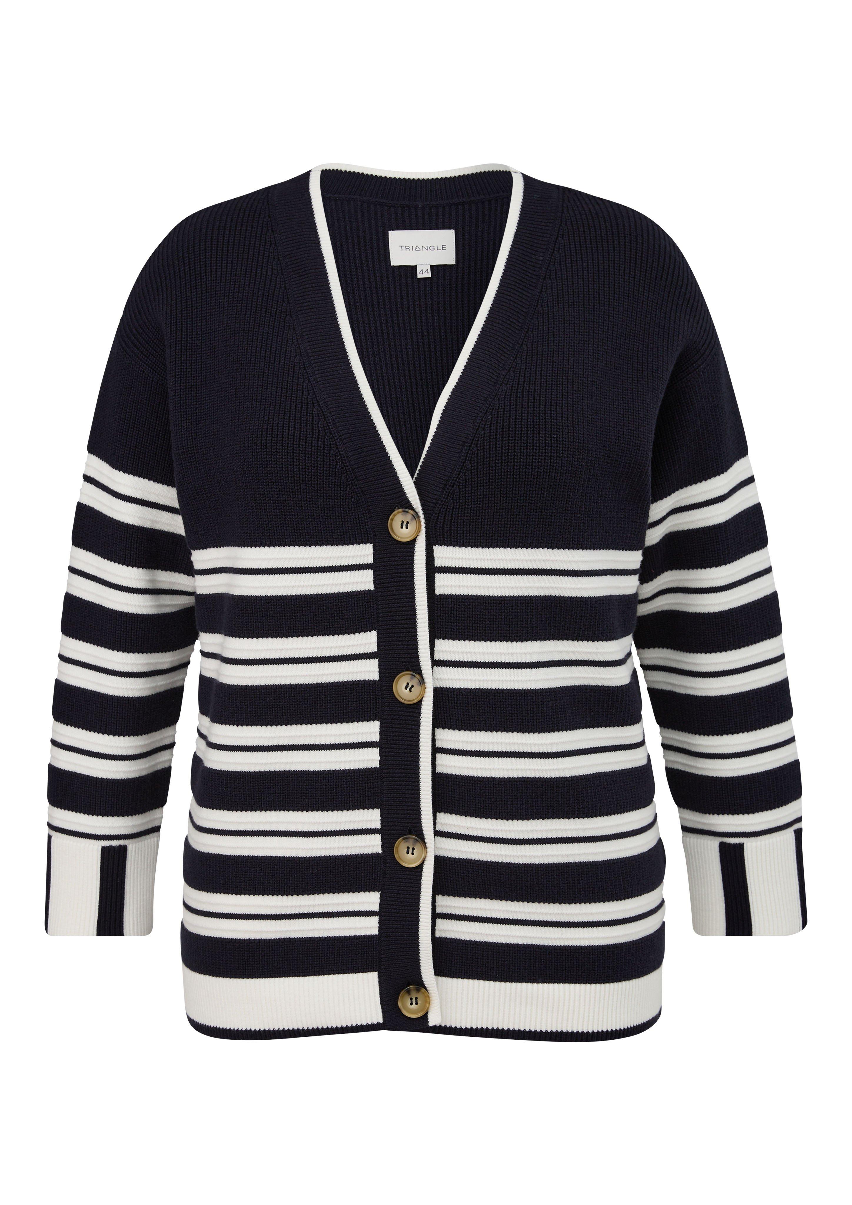 mit marine-weiß - | sheego Streifenmuster Strickjacke