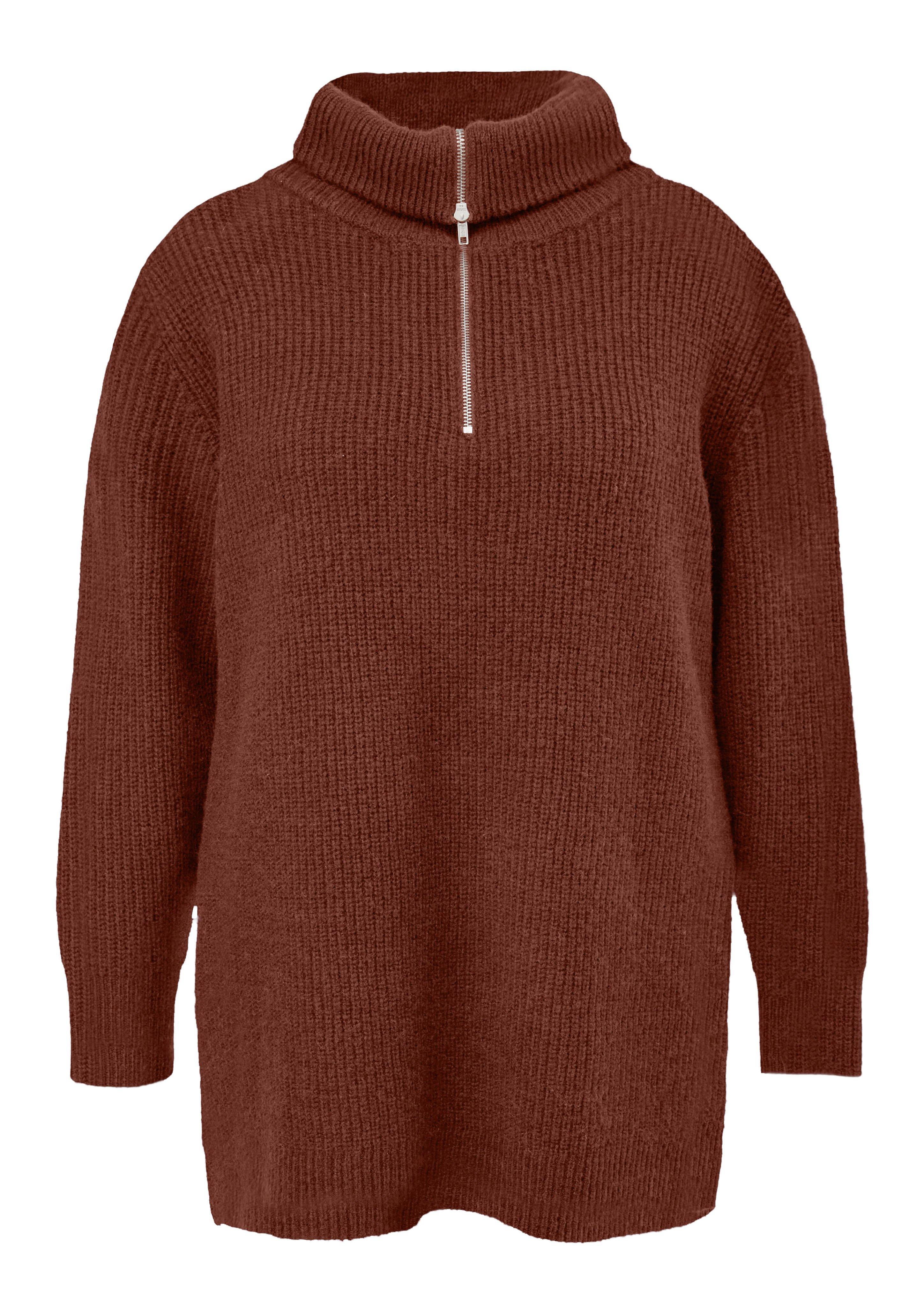 Große Größen: Kuscheliger Pullover mit Troyerkragen, rotbraun, Gr.44-54
