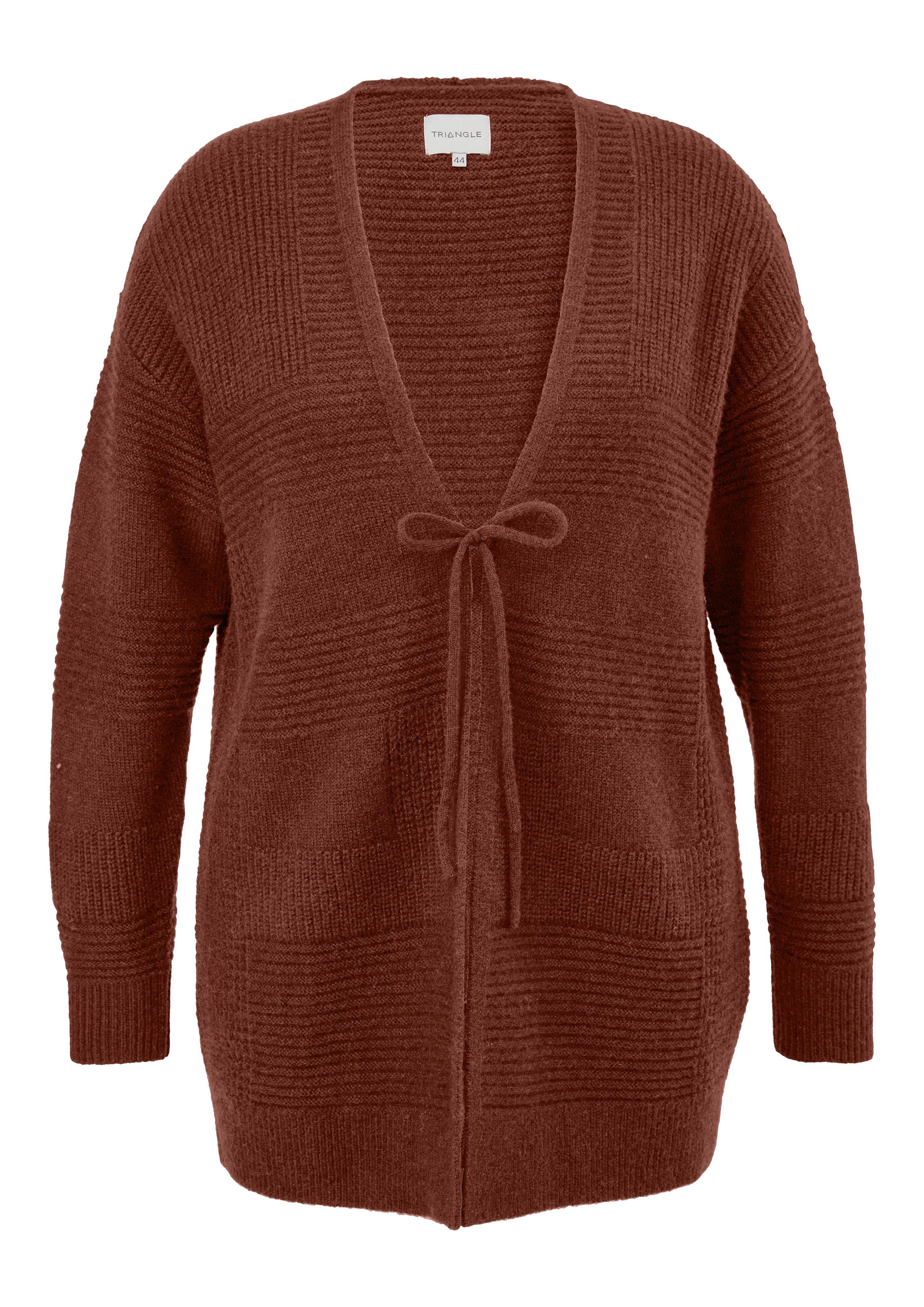 Große Größen: Strickjacke in Struktur-Optik, mit Bindebändchen, rotbraun, Gr.44-54 product