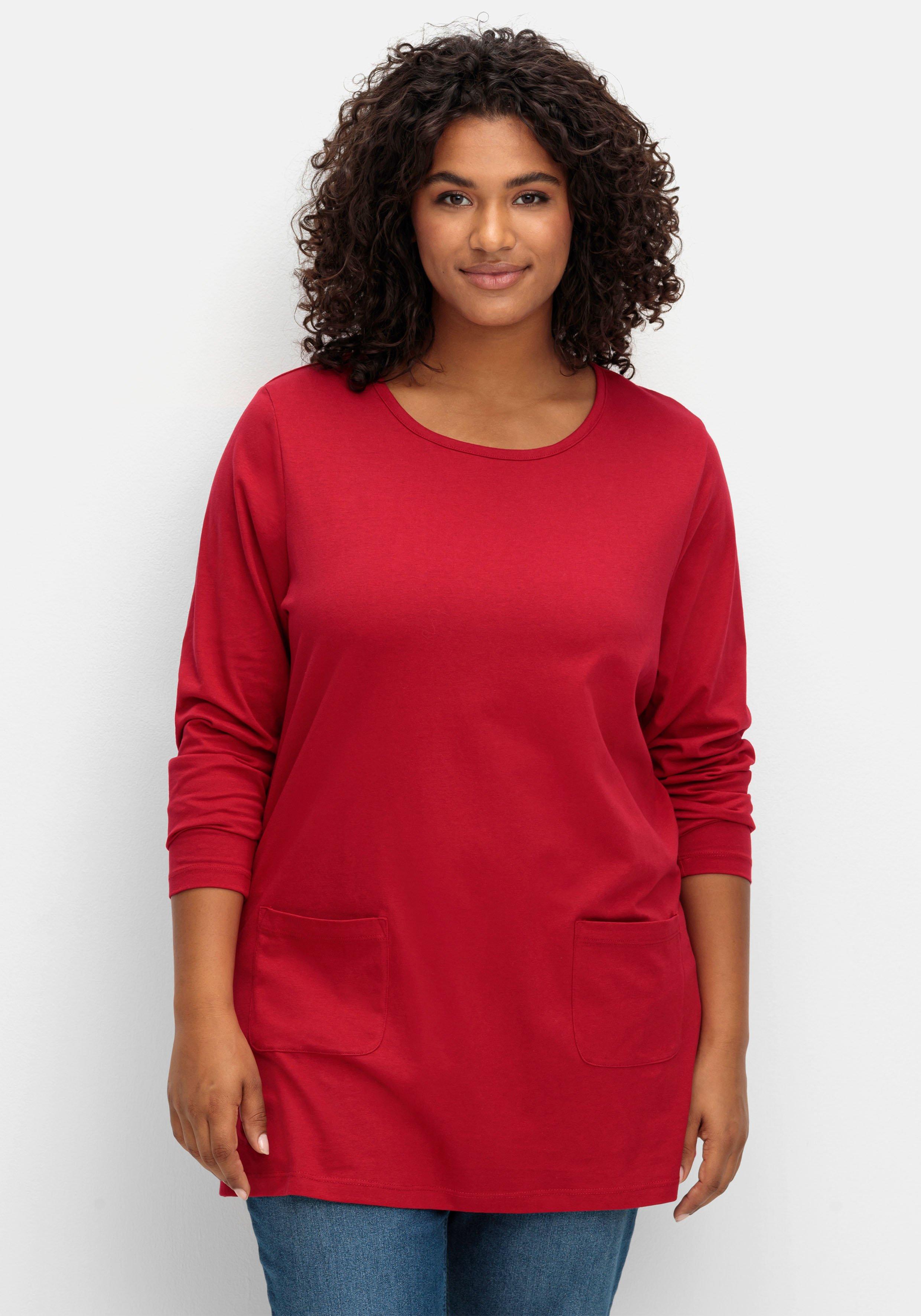 sheego Longshirt mit aufgesetzten Taschen - rot sheego