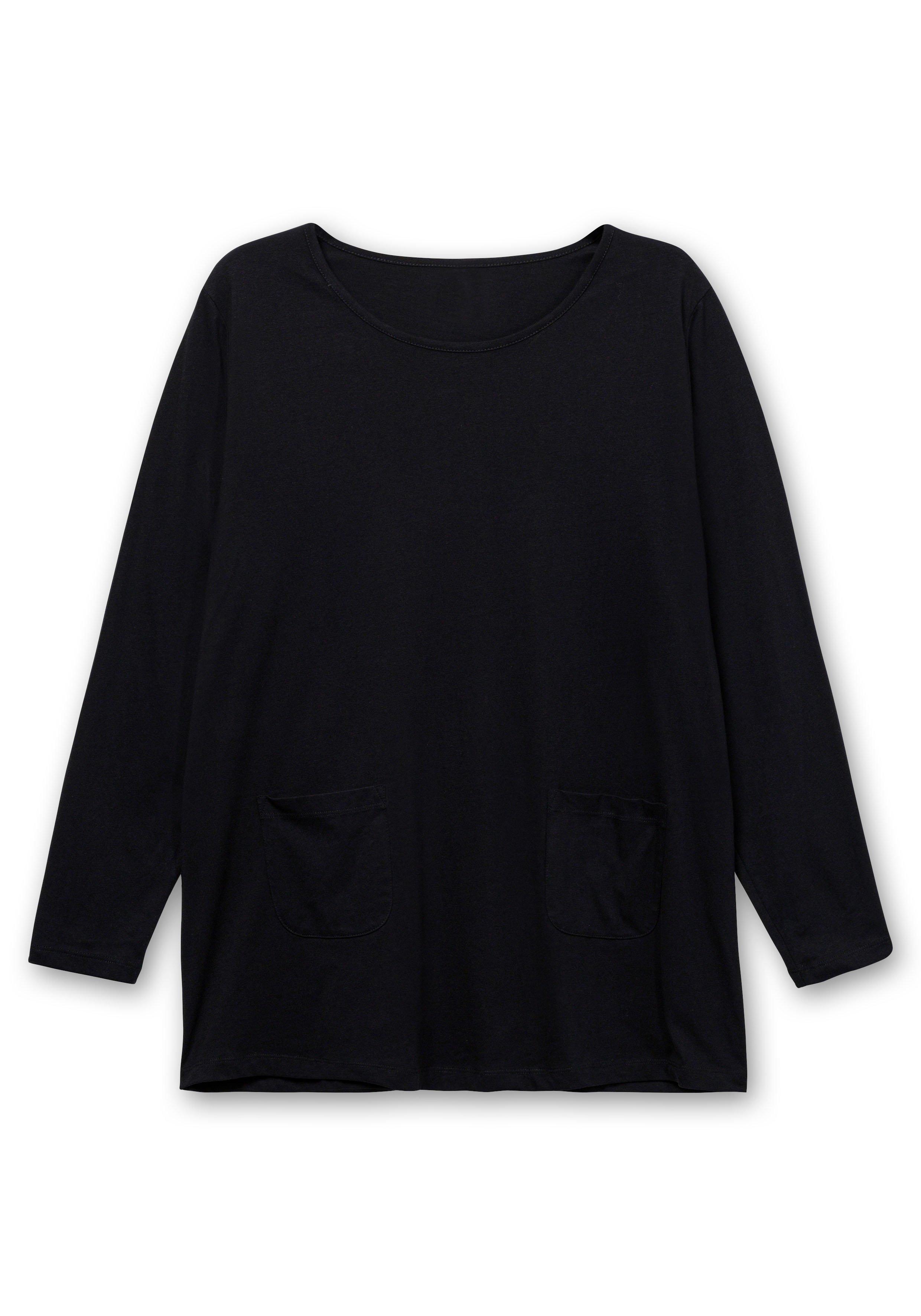 Longshirt - aufgesetzten sheego schwarz mit | Taschen